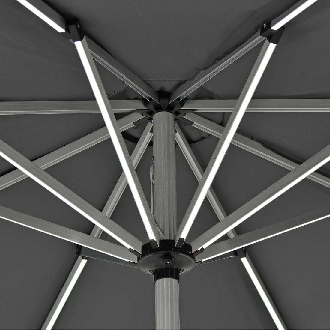 2025 Tuinparasol met LED Verlichting, 3m Patio Parasol, Grijs Toldo