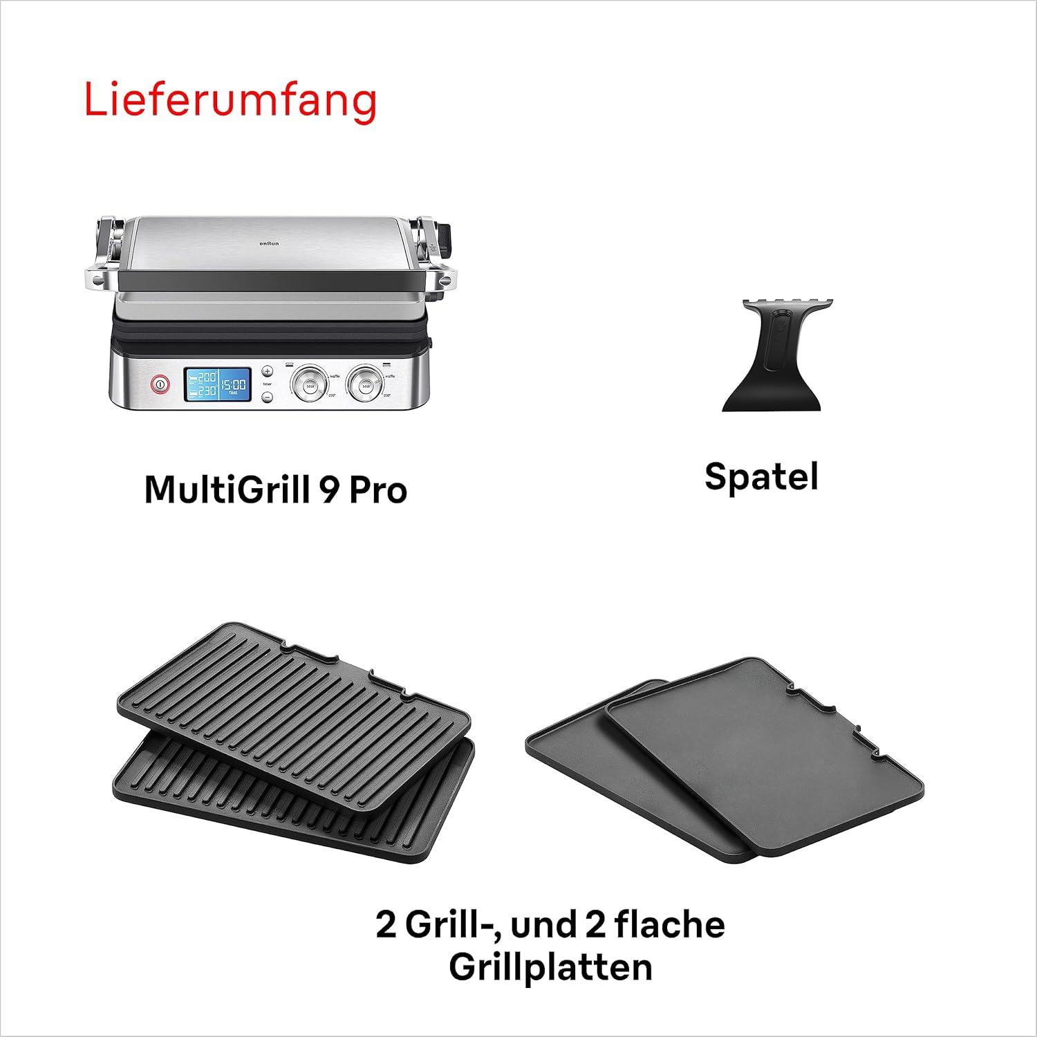 Braun MultiGrill 9 CG 9047 Kontaktgrill mit Grill-, Flach- und Waffelplatten, Grillpositionen: Kontakt, BBQ, Ofen, Spülmaschinenfeste Platten, Fettauffangschale, 230° Höchsttemperatur, Boost-Funktion