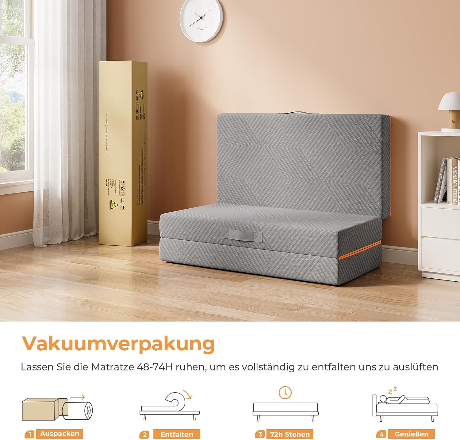 Vesgantti Klappmatratze Gästematratze 100x200cm, Höhe 15cm, 3-teilige Gel Schaumstoff Faltmatratze für Reisen, Camping, Boden, Gästebett, waschbarem Bezug Faltbare Matratze Öko-Tex Zertifiziert