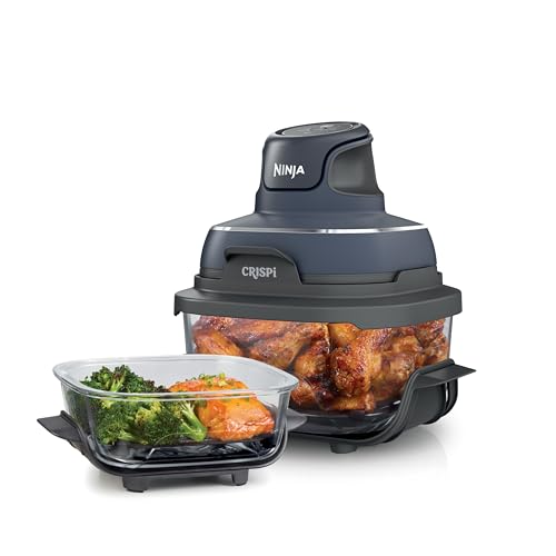 Ninja Crispi 4 in 1 Portable Glass Air Fryer Cooking System, 4QT & 6 Cup Glass Containers with Storage Lids, Easy Meals, Microwave, Freezer & Dishwasher Safe, Air Fry, Bake & More, Cyberspace, FN101GY : Home & Kitchen