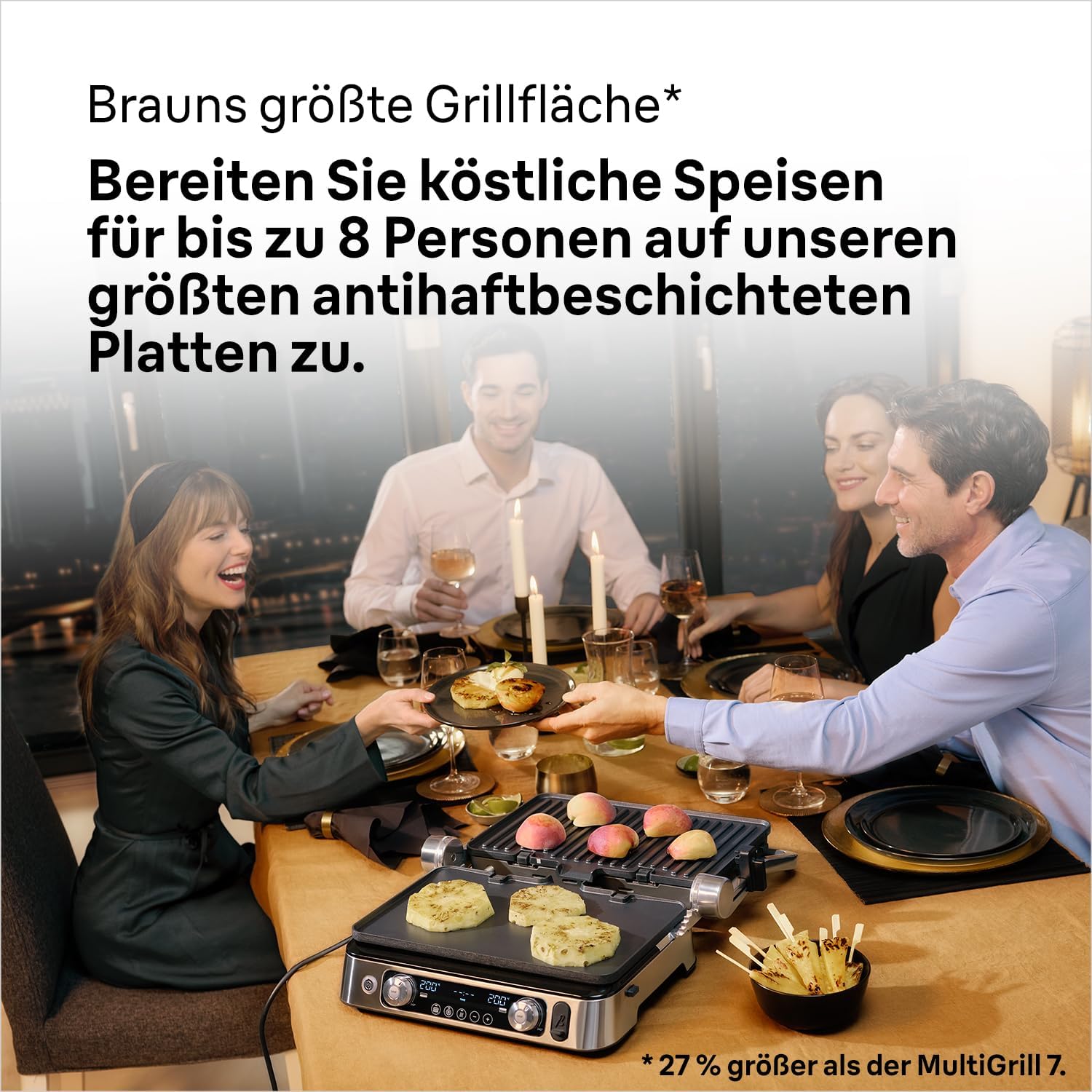 Braun MultiGrill 9 Pro CG 9160, Elektrogrill mit 2 unabhängigen Thermostaten, 3 Kochpositionen, spülmaschinenfeste Platten, integrierte Thermosonde, 2200 W, Schwarz/Edelstahl