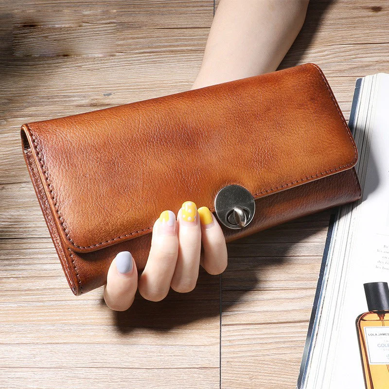 Personalized Full Grain Leather Flip Long Wallet Phone Clutch