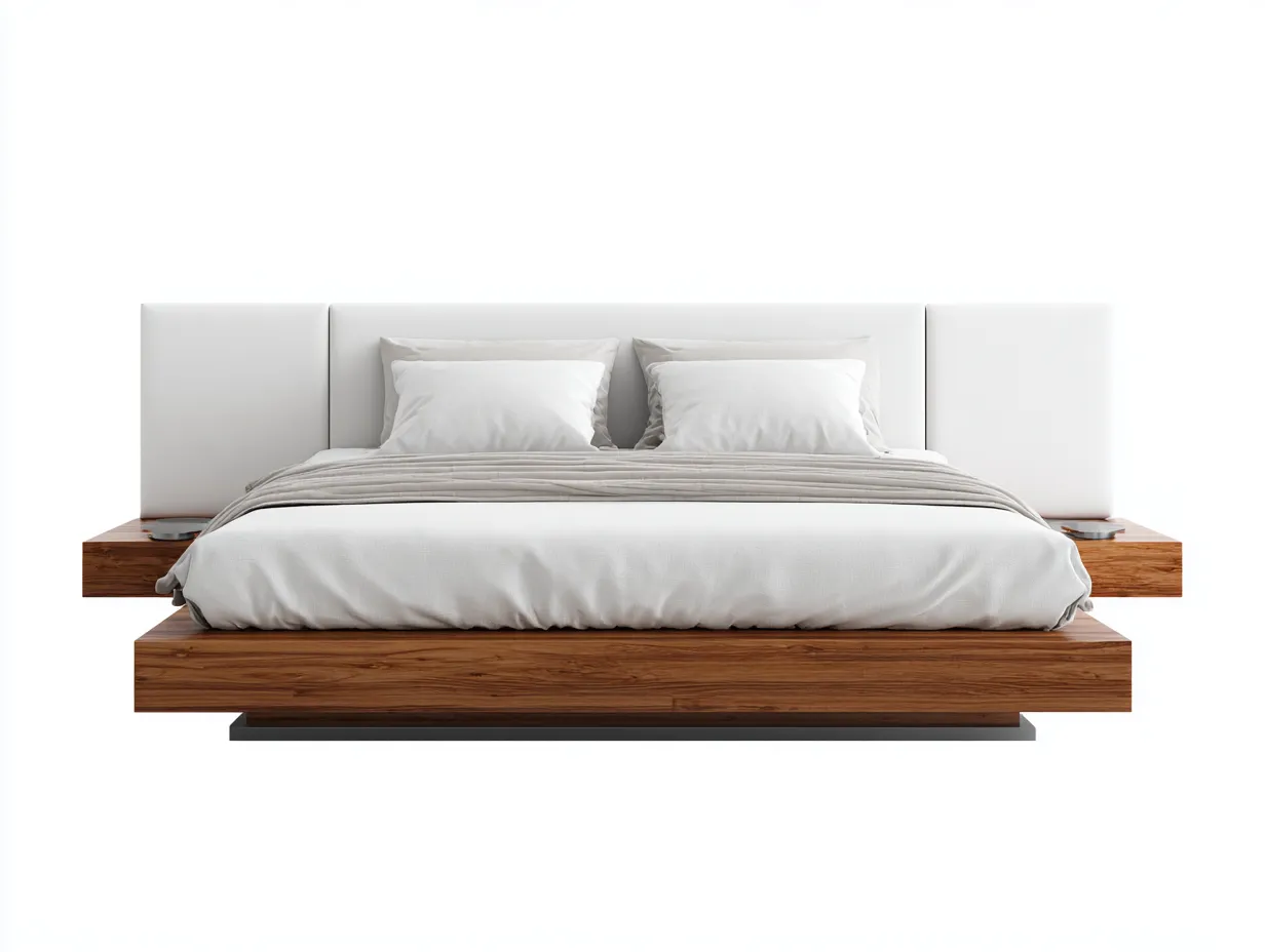 Doppelbett-Holz-Stoff-220x196x92 cm-Weiß-Nussbaum-Modern