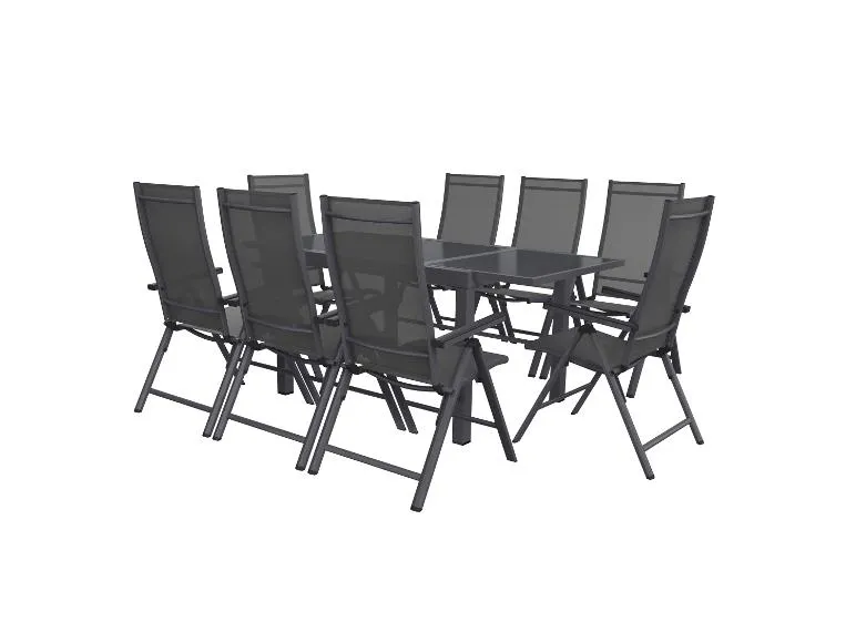Alu-set ?Houston?, 9-delig - Uitschuiftafel & 8 hoge stoelen, grijs