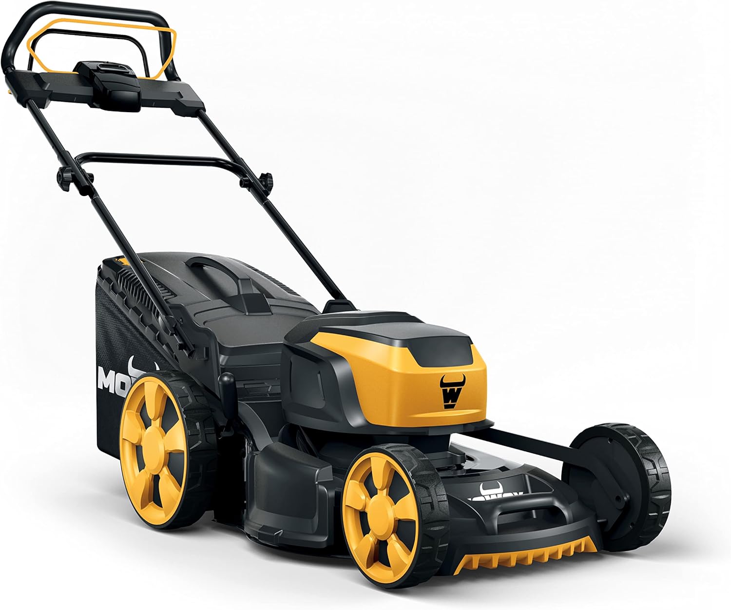Mowox EM 4662 S-Li Akku-Rasenmäher mit Stahlgehäuse, Radantrieb, 3in1 Funktion, 60l Fangsack mit Hard-Top und Füllstandsanzeige, zentrale Höhenverstellung, kugelgelagerte Räder, EASY2STORE-Funktion