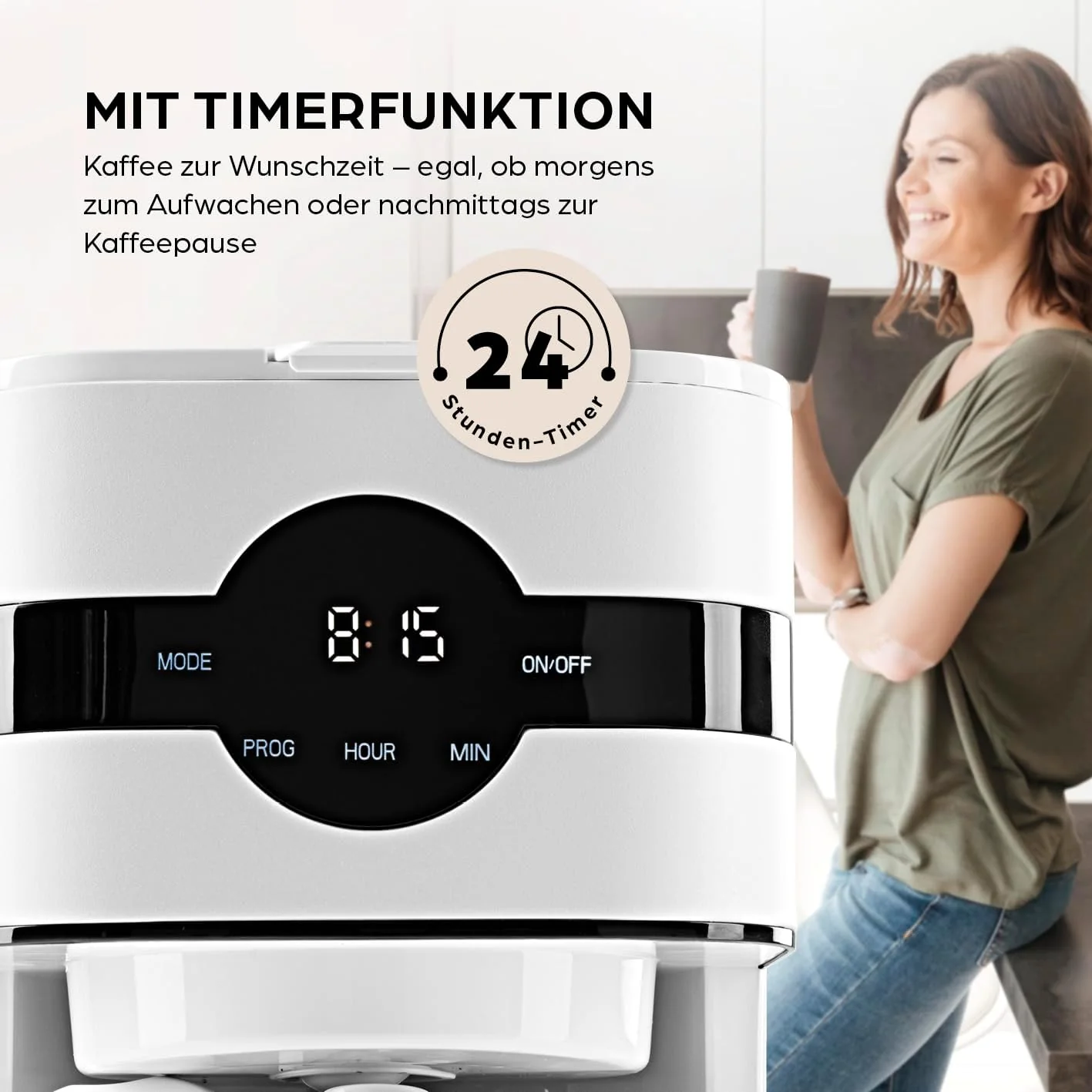 Barista filterkoffiezetapparaat met verstelbare molen & thermoskan | Warmhoudfunctie, 24-uurs timer & permanent filter | Voor 10 koppen koffie | Koffiezetapparaat voor bonen & poeder [roestvrij staal]