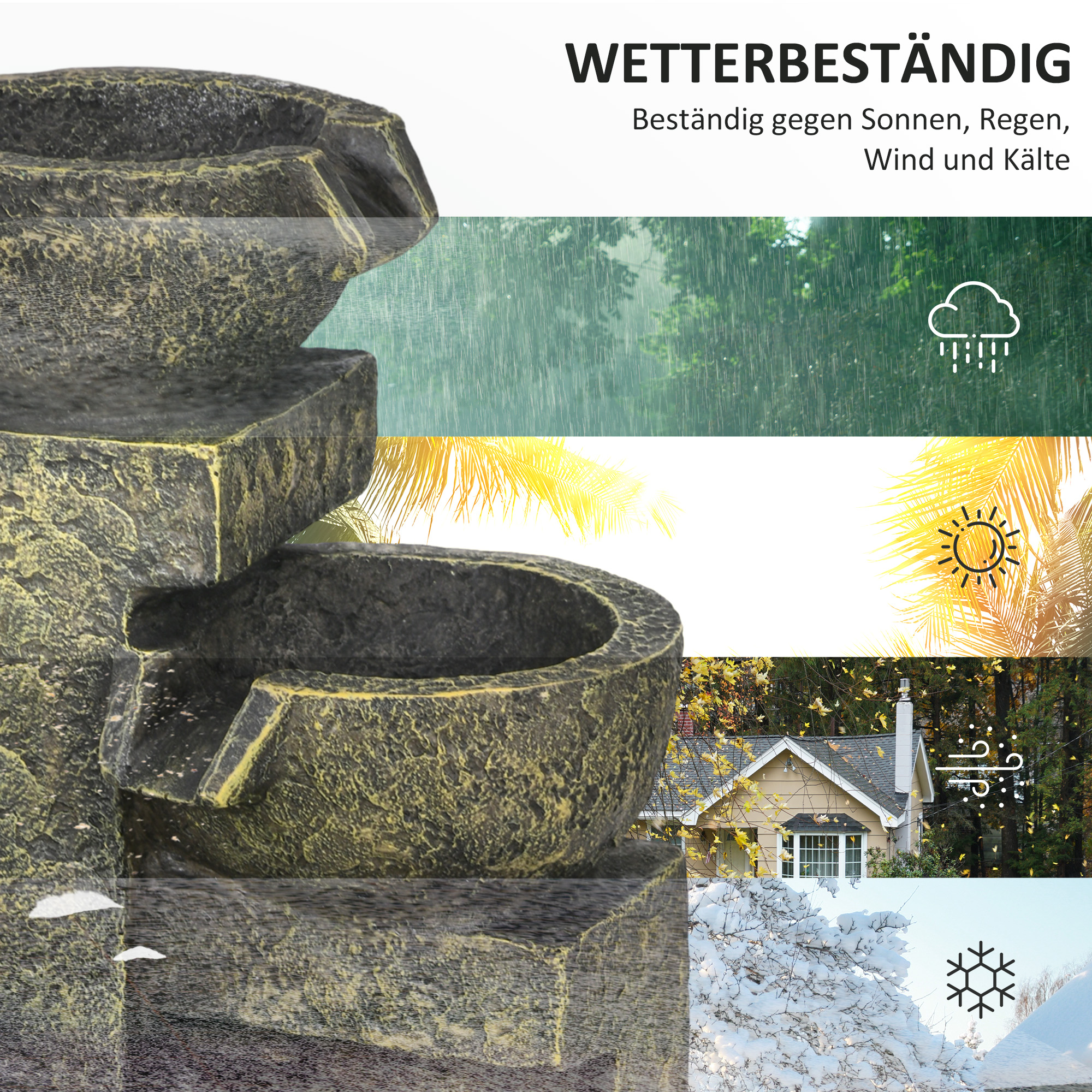 Tuinfontein Waterfontein Fontein, verstelbare snelheid, 25 x 24 x 60 cm, Zwart