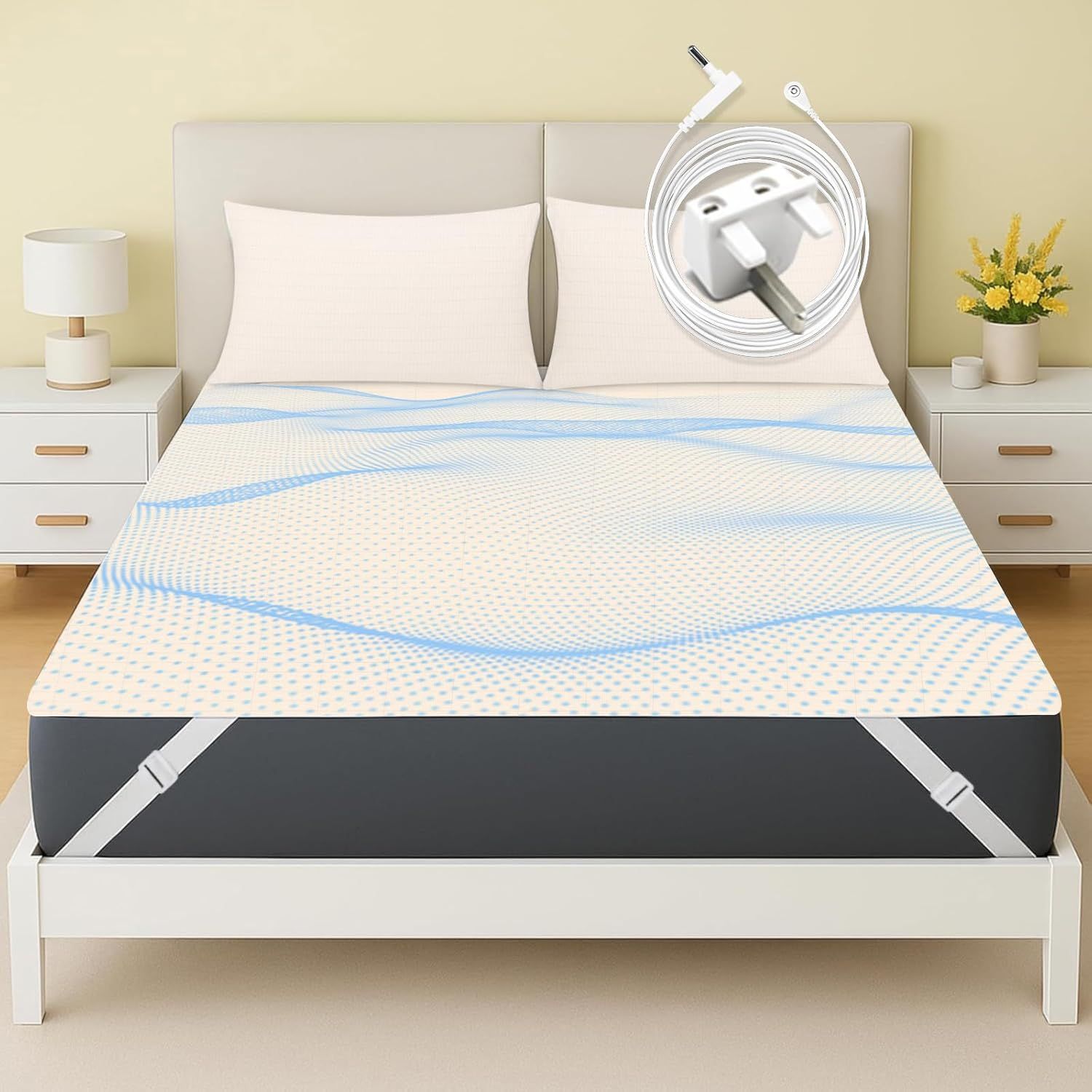 RIQINXIN Grounding Bed Sheet with Silver Fiber and Organic Cotton for Relaxation and Static-Free Sleep 76x80in