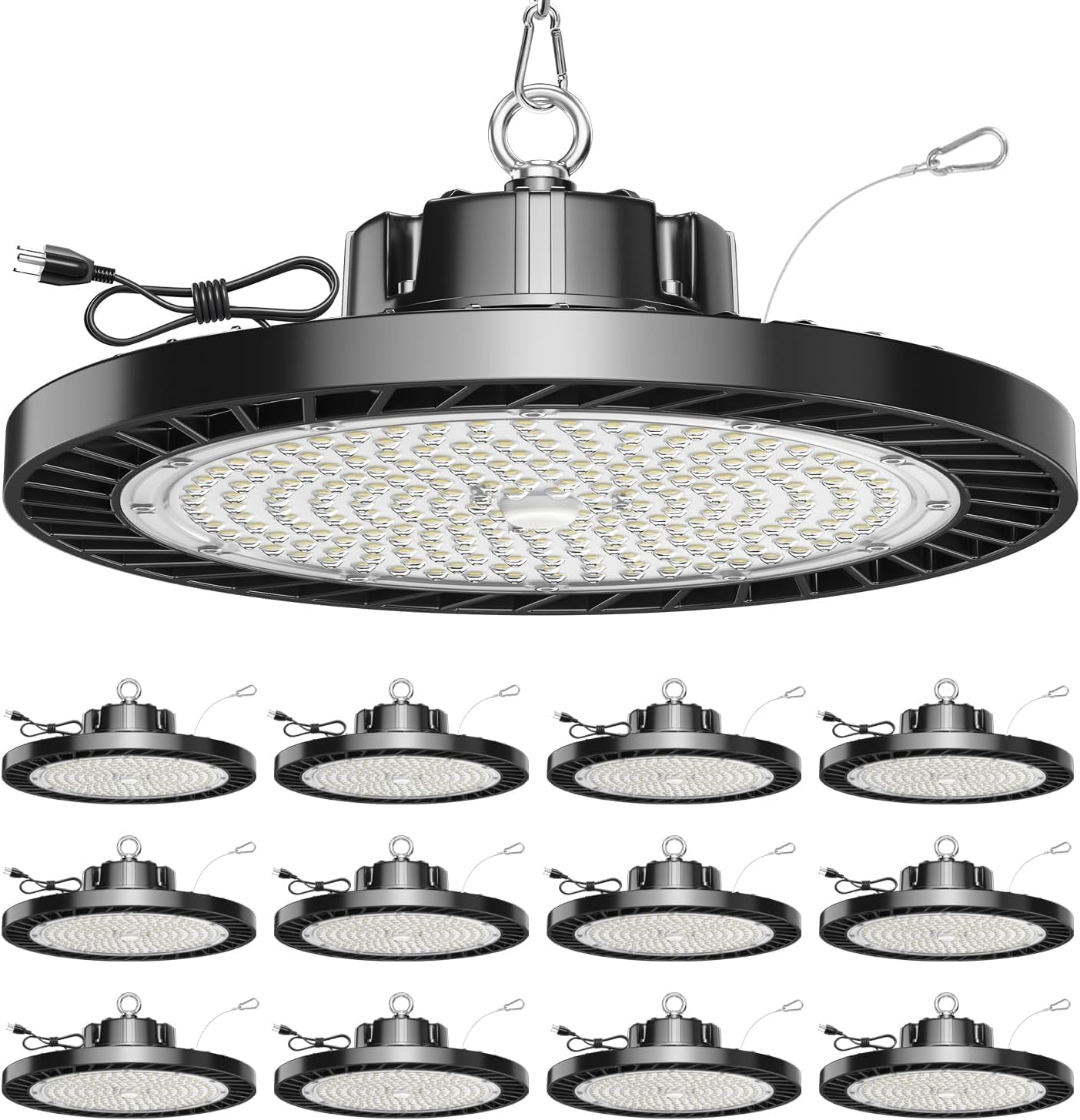 UFO-LED-Leuchtmittel, 12 Stück, 150 W, 5000 K, Tageslicht, 22500 lm (Eqv. 800 W MH/HPS), kommerzielle LED-Lichter mit US-Stecker für Garage, Werkstatt, Lager