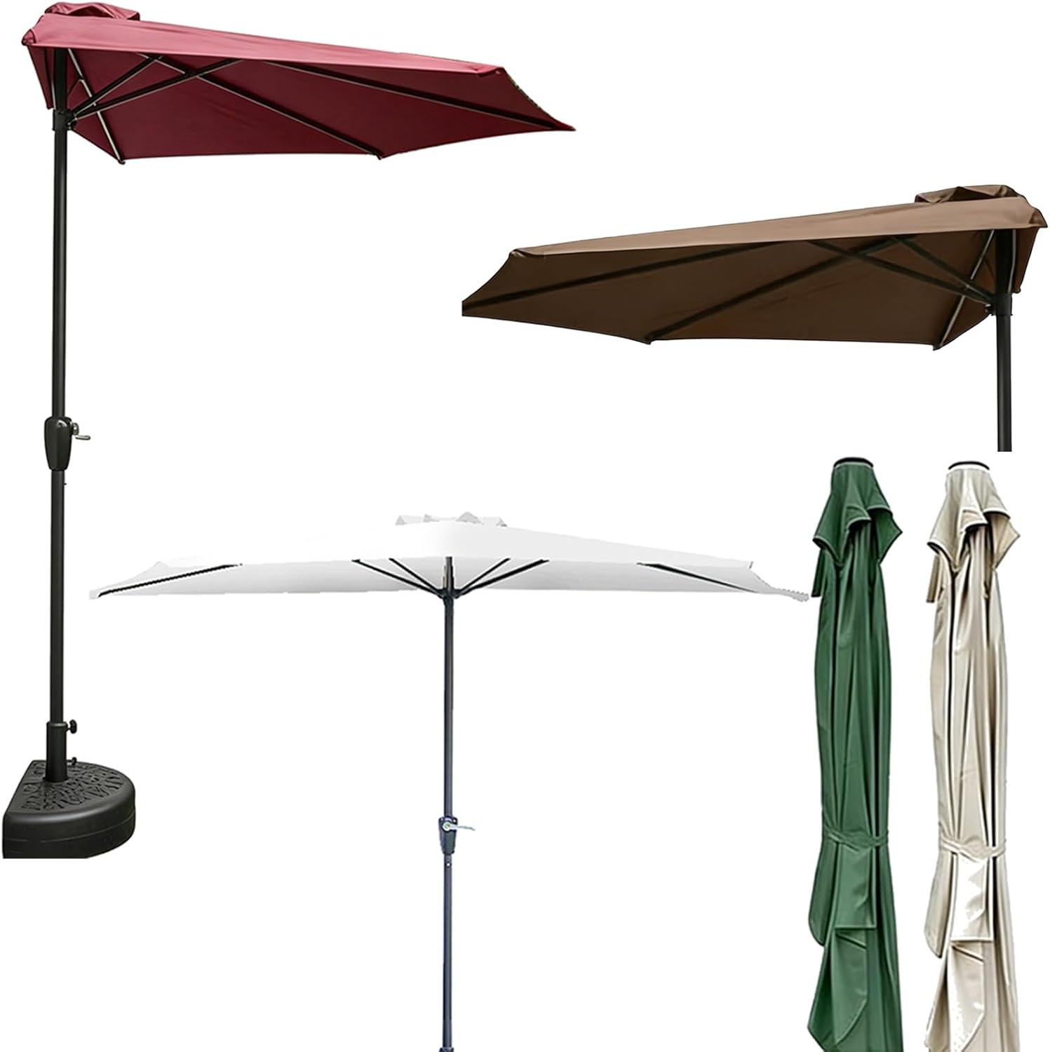 Halbrunde Außenmarkise, Markttisch-Terrassenschirm Im Freien, Regenschirm Mit Sockel, for Pool, Veranda, Garten, Deck, Hinterhof(White)