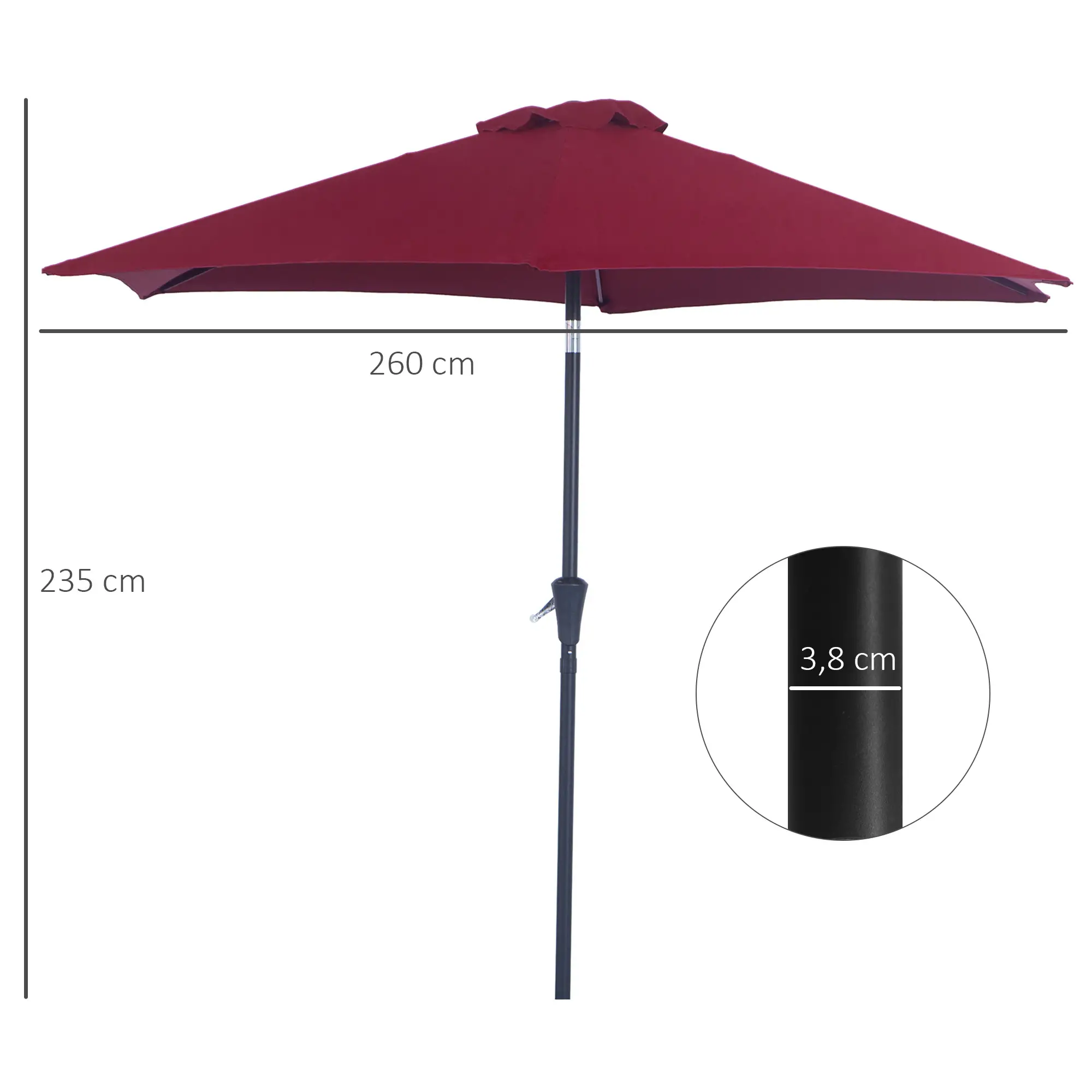Outsunny Parasol Kantelfunctie Handslinger Aluminium Rood