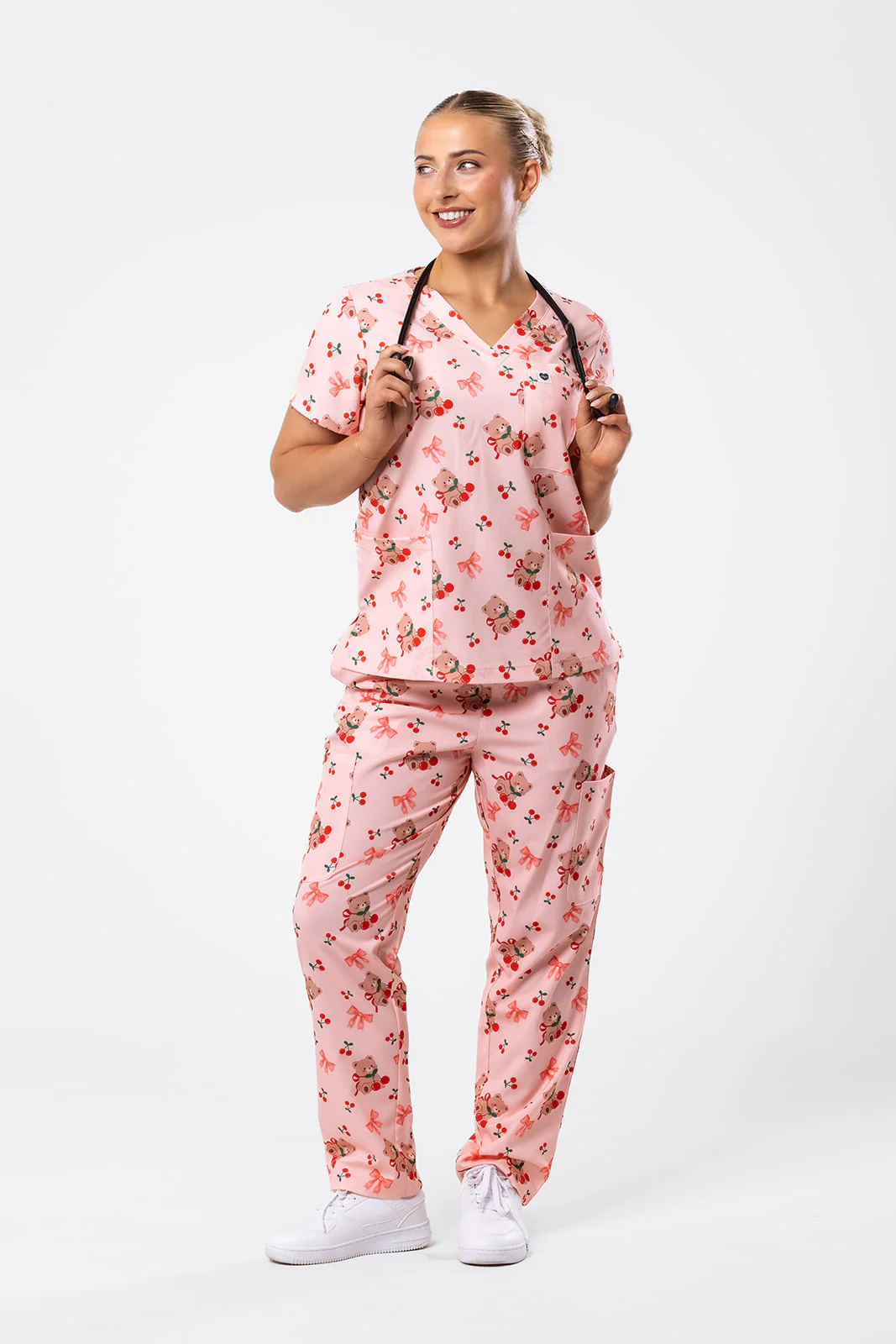 Cherry Cozy Bear Scrub Set