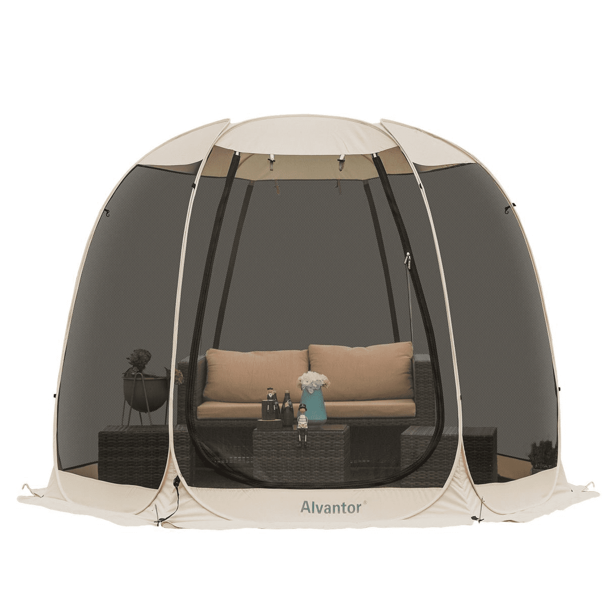 10x10 Muskietennet voor Familie Campingtent Buiten, Uitschuifbaar Voordak, Paviljoen voor Restaurants