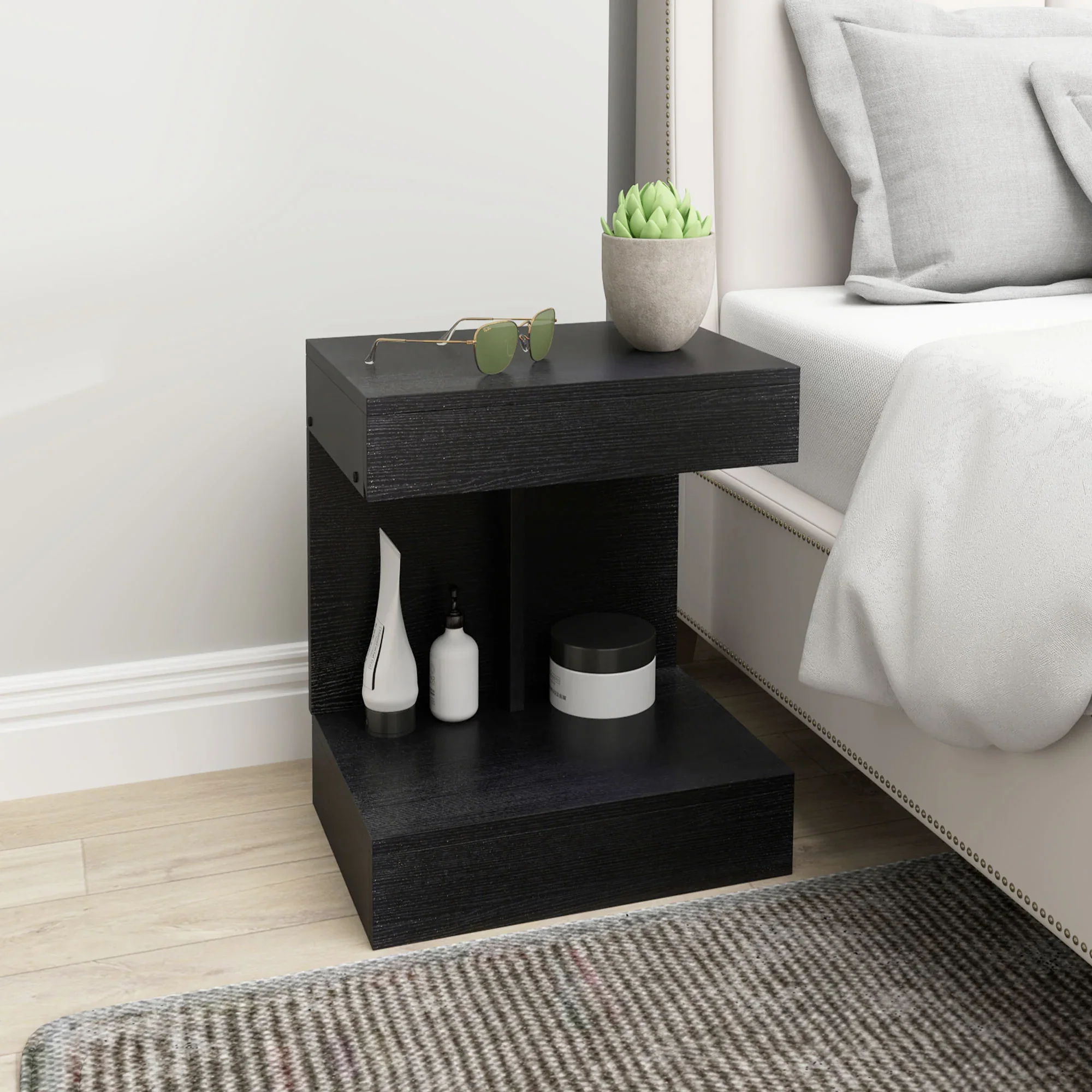 HOMCOM Nachtkastje 40x30x46 cm met lade Zwart