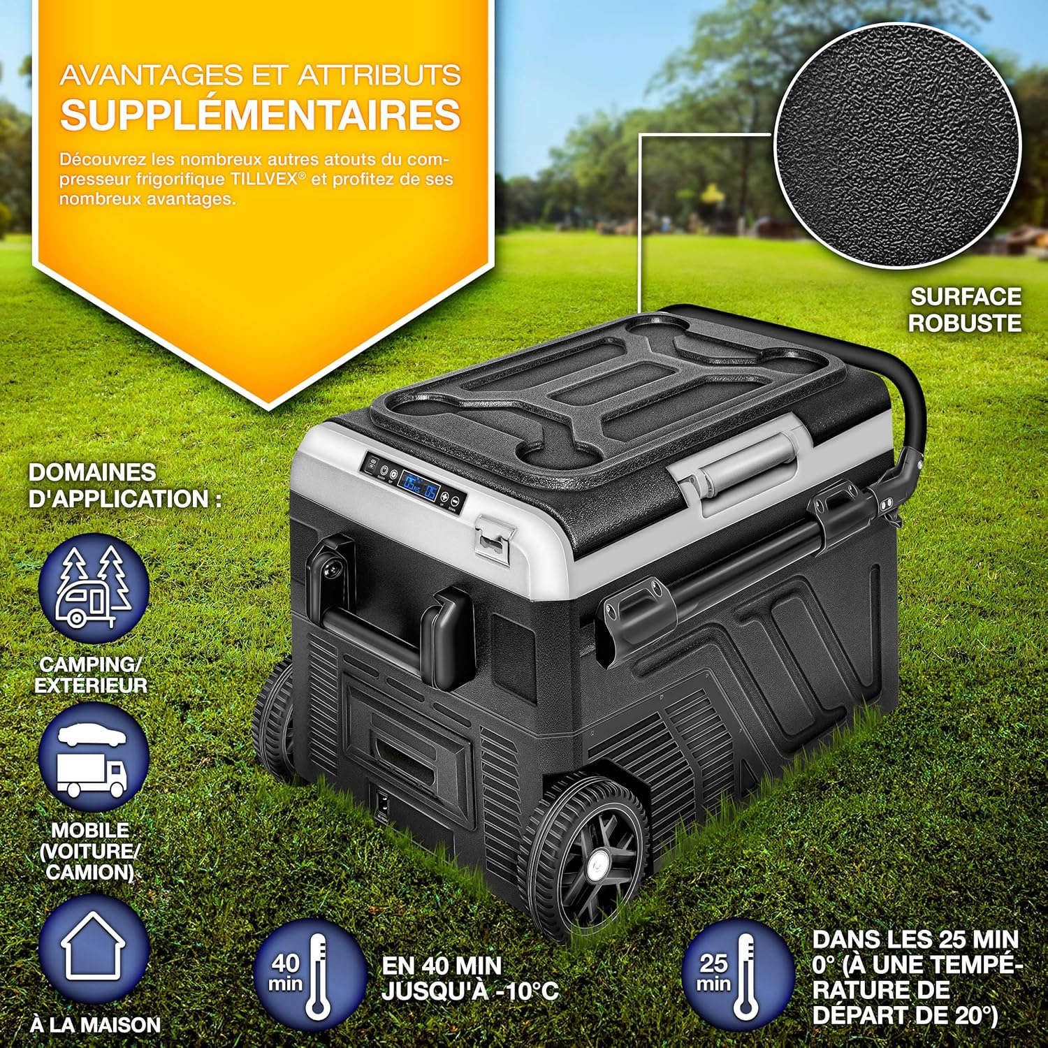tillvex Glacière à Compresseur | Congélateur Electrique avec Contrôle WiFi-APP, Port USB, 12/24 V 230V | Réfrigérateur jusqu'à -20 °C pour Voiture, Camion, Bateau, Camping-Car, Camping (Gris, 50 L)
