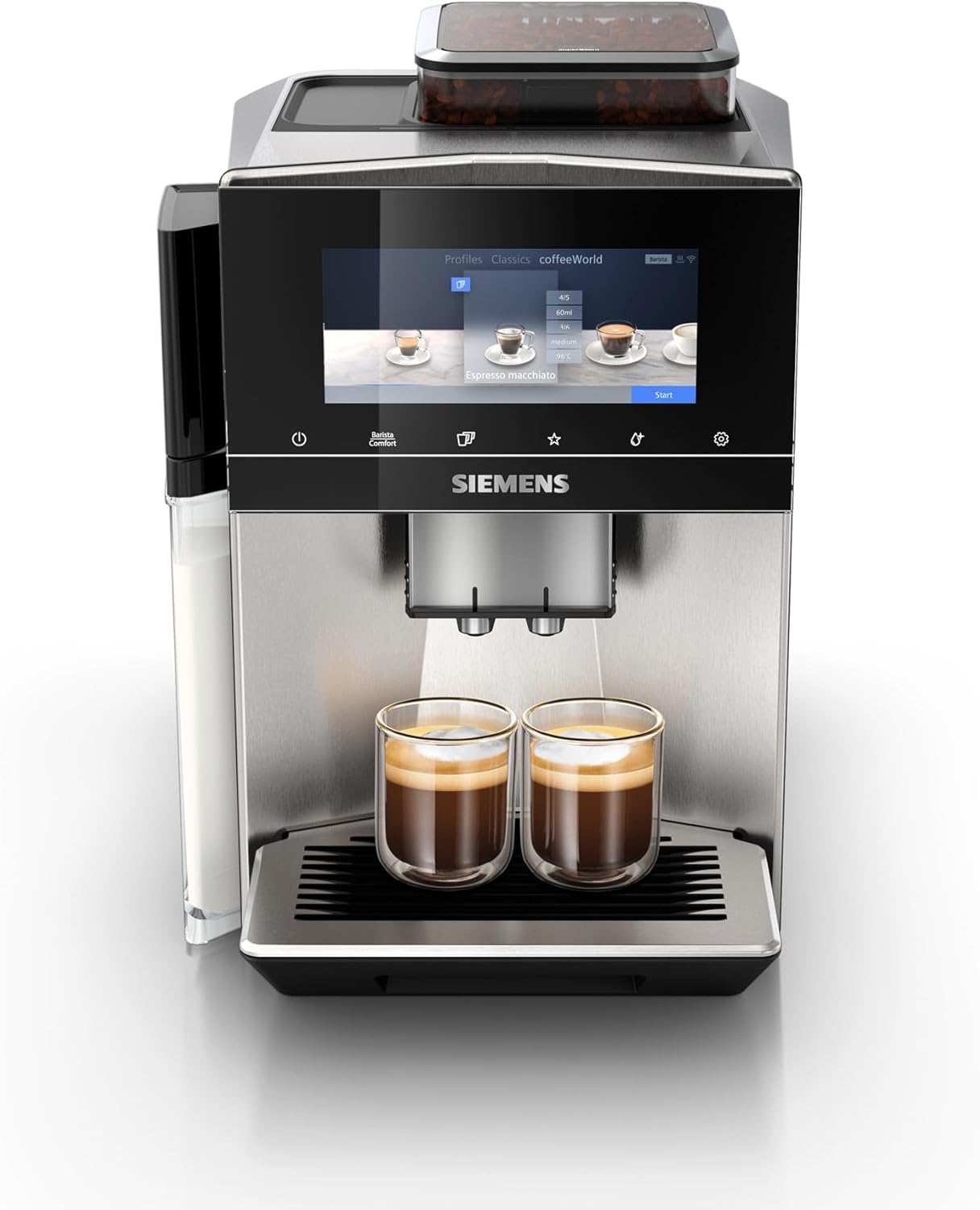 Siemens Kaffeevollautomat EQ900 plus TQ905DZ3, 36 internationale Kaffeespezialitäten, individueller Mahlgrad, App-Steuerung, großes Full-Touch-Display, Edelstahl