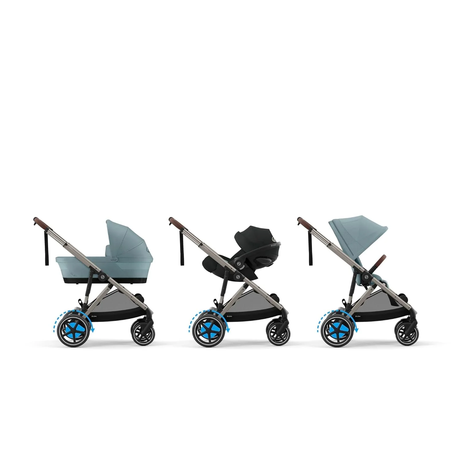 CYBEX Gold Kinderwagen e-GAZELLE S, Ab Geburt bis ca. 4 Jahre, Max. 22 kg (Single-Modus) / 2x 22 kg (Duo-Modus), All-in-1-System mit E-Antrieb und 20+ Konfigurationen, Moon Black