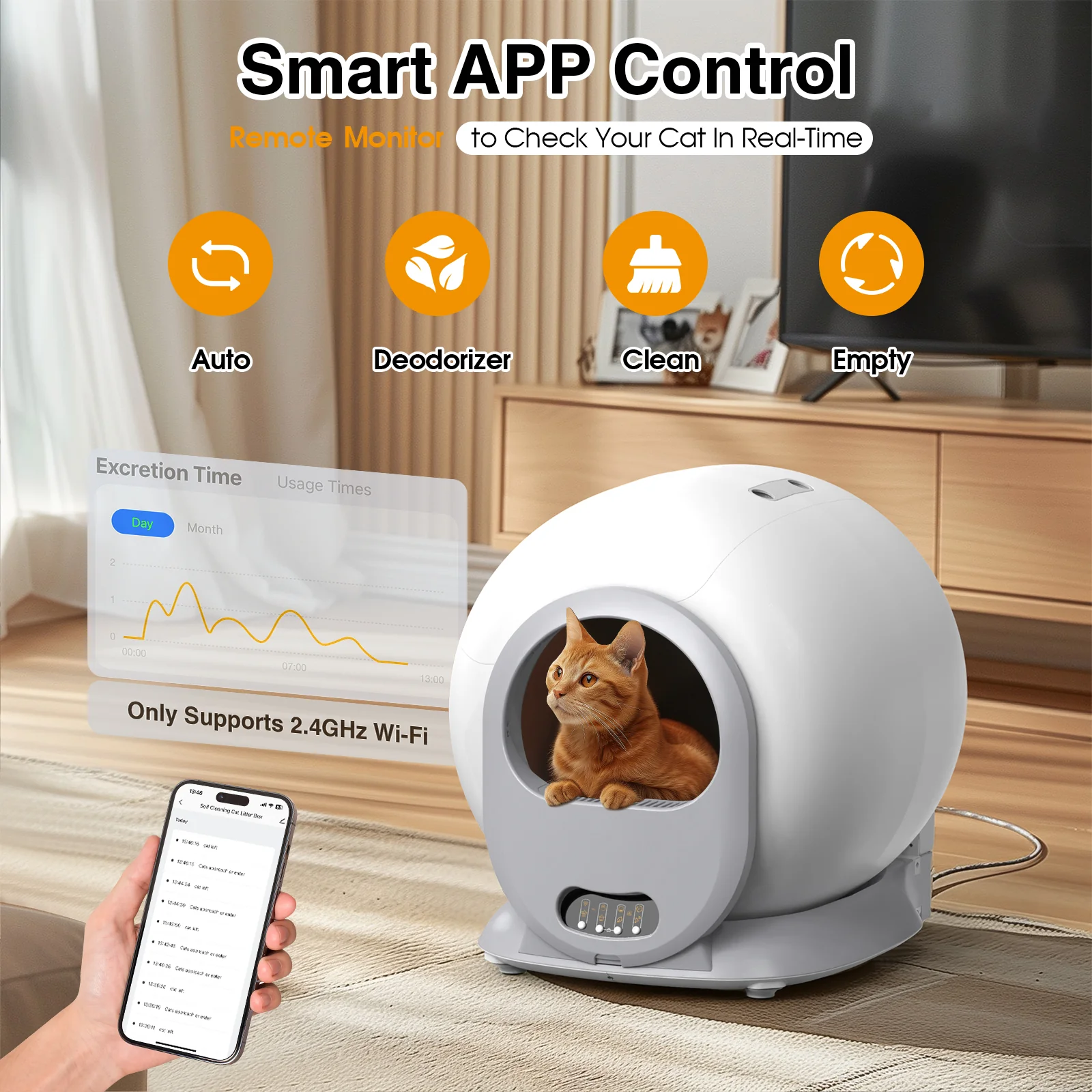 65L Self Cleaning Cat Litter Box Wifi APP Control