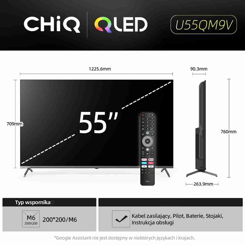 Telewizor 55” CHiQ U55QM9, bezramkowy, 4K Ultra HD, Google TV