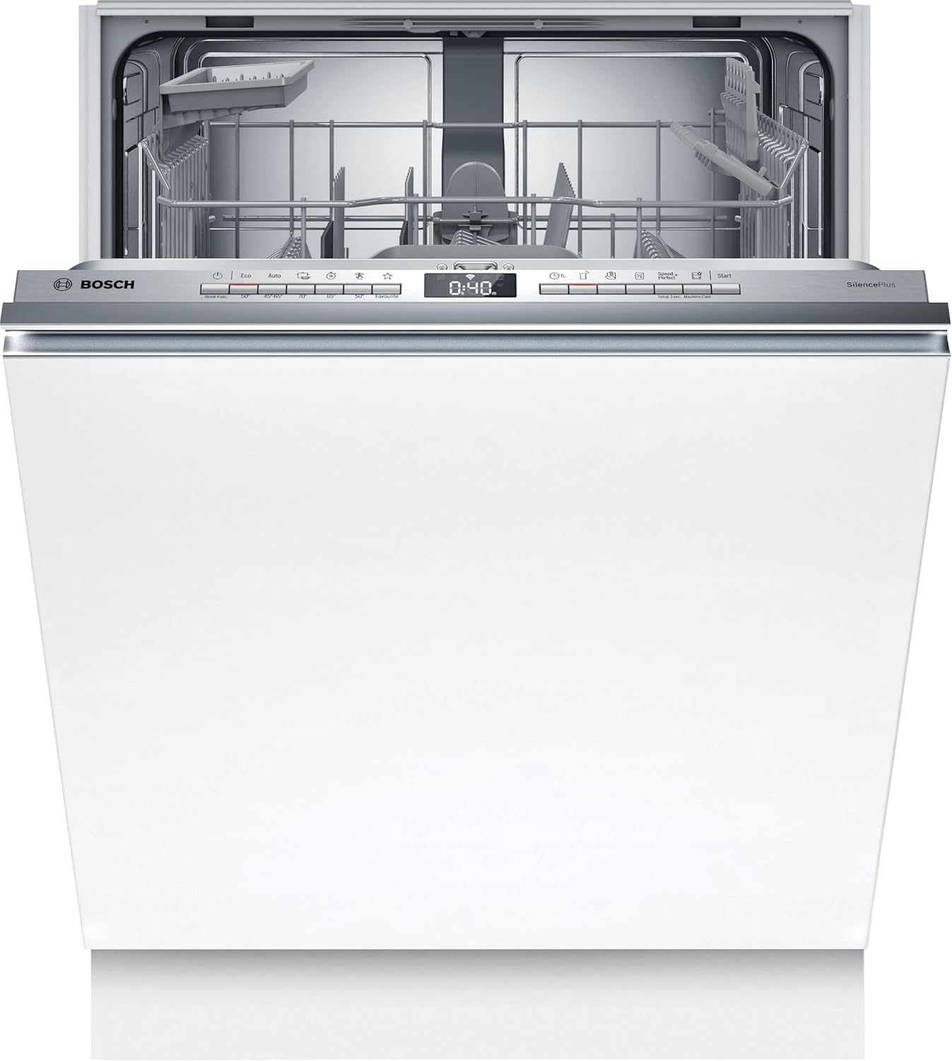 Bosch SMU4ETS08E, Serie 4, Smarter Unterbau-Geschirrspüler 60 cm, Besteckkorb, Spülmaschine mit Programmassistent, besonders Leise, höhenverstellbarer Oberkorb, Automatische Türöffnung, Edelstahl