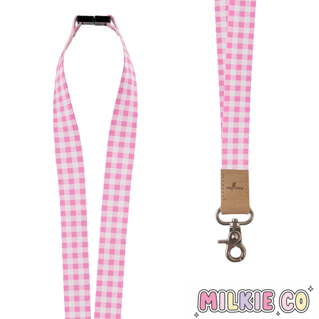 Baby Pink Gingham Fabric Lanyard