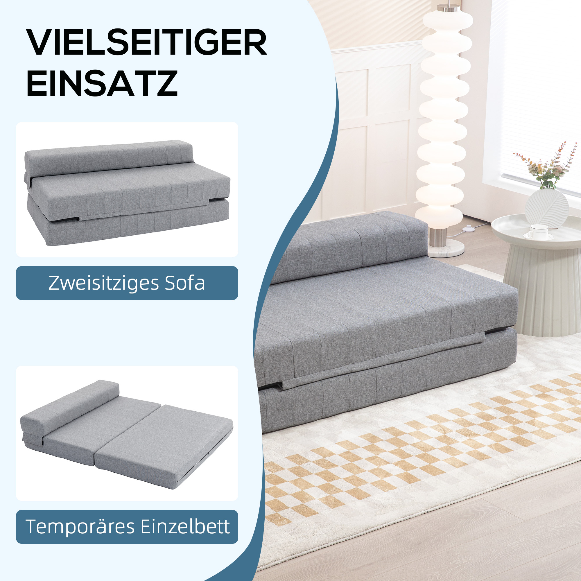 Opvouwbare Gastenbed Stoel, Slaapbank, Opvouwbaar, tot 250 kg, 138x80x50 cm, Grijs