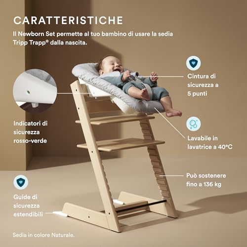 Sedia Tripp Trapp di Stokke (Storm Grey) con Newborn Set (Grigio)   Per neonati fino a 9 kg   Confortevole, sicuro e facile da usare : Prima infanzia