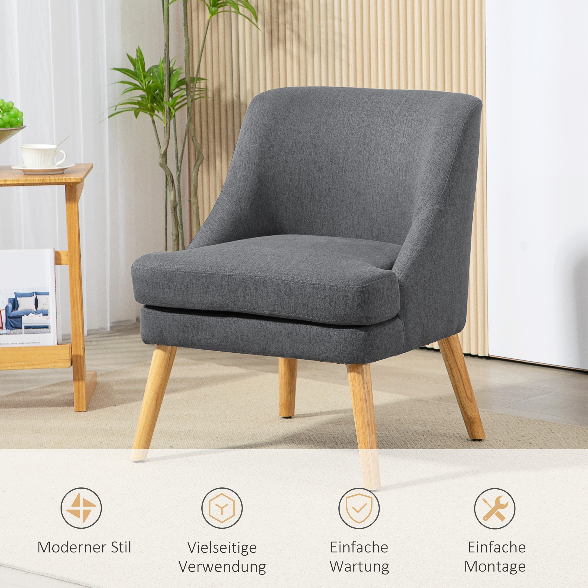 Accentstoel in Scandinavische stijl, fluweel, 25D-schuim, Hevea-houten poten, Beige, 63x69x79,5 cm