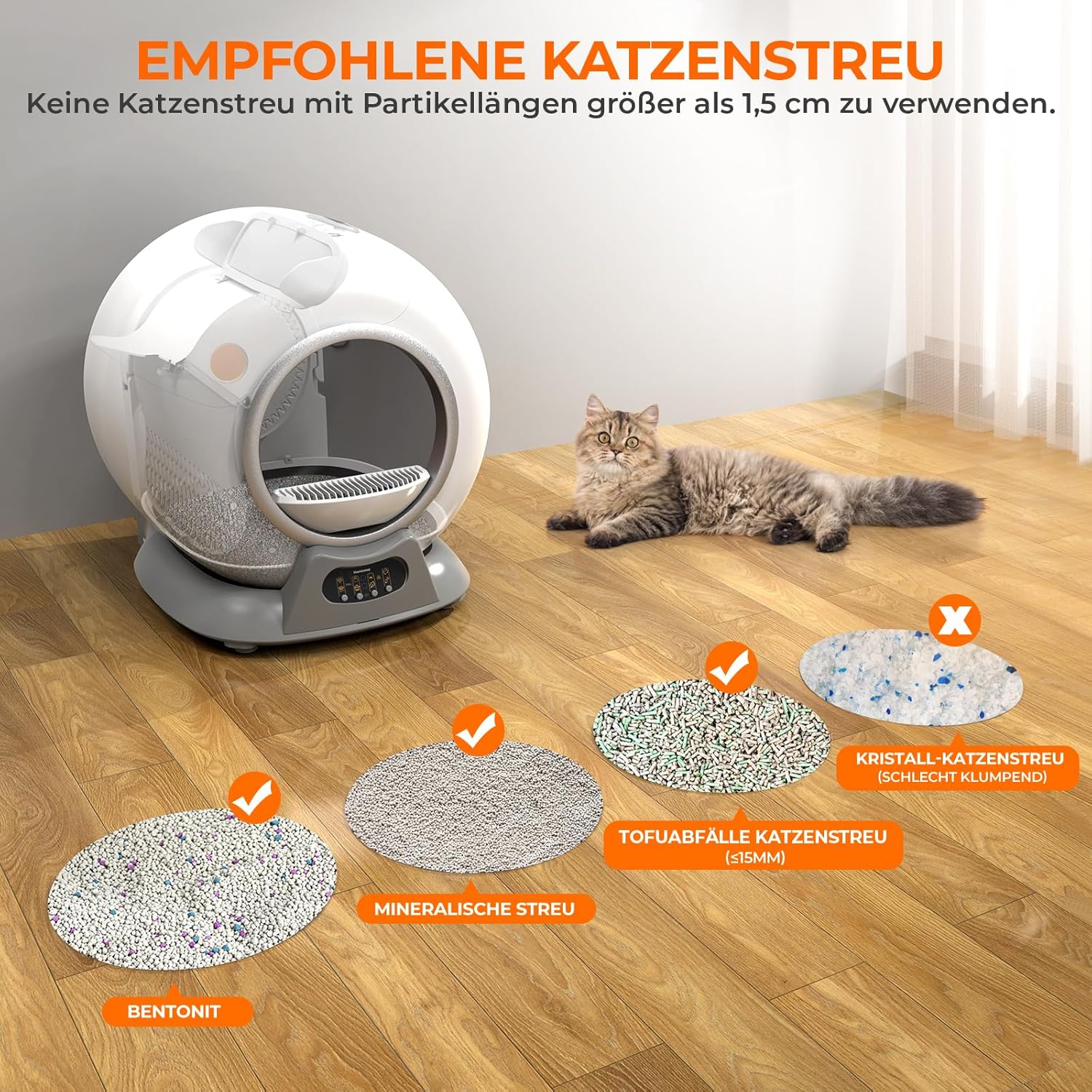 Selbstreinigende Katzentoilette, Katzenklo Selbstreinigend Extra 65L/Abnehmbarer Sandkontrollkasten/Sicherer Alert/APP-Steuerung/Anti-Pinch/Geruchsisolierende Katzentoiletten für Mehrere Katzen Weiß