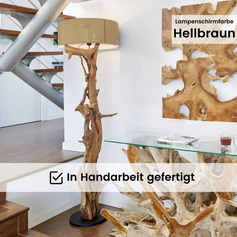 Stehlampe Teakholz BLUMA  | Hhe 180 cm | inkl. Lampenschirm