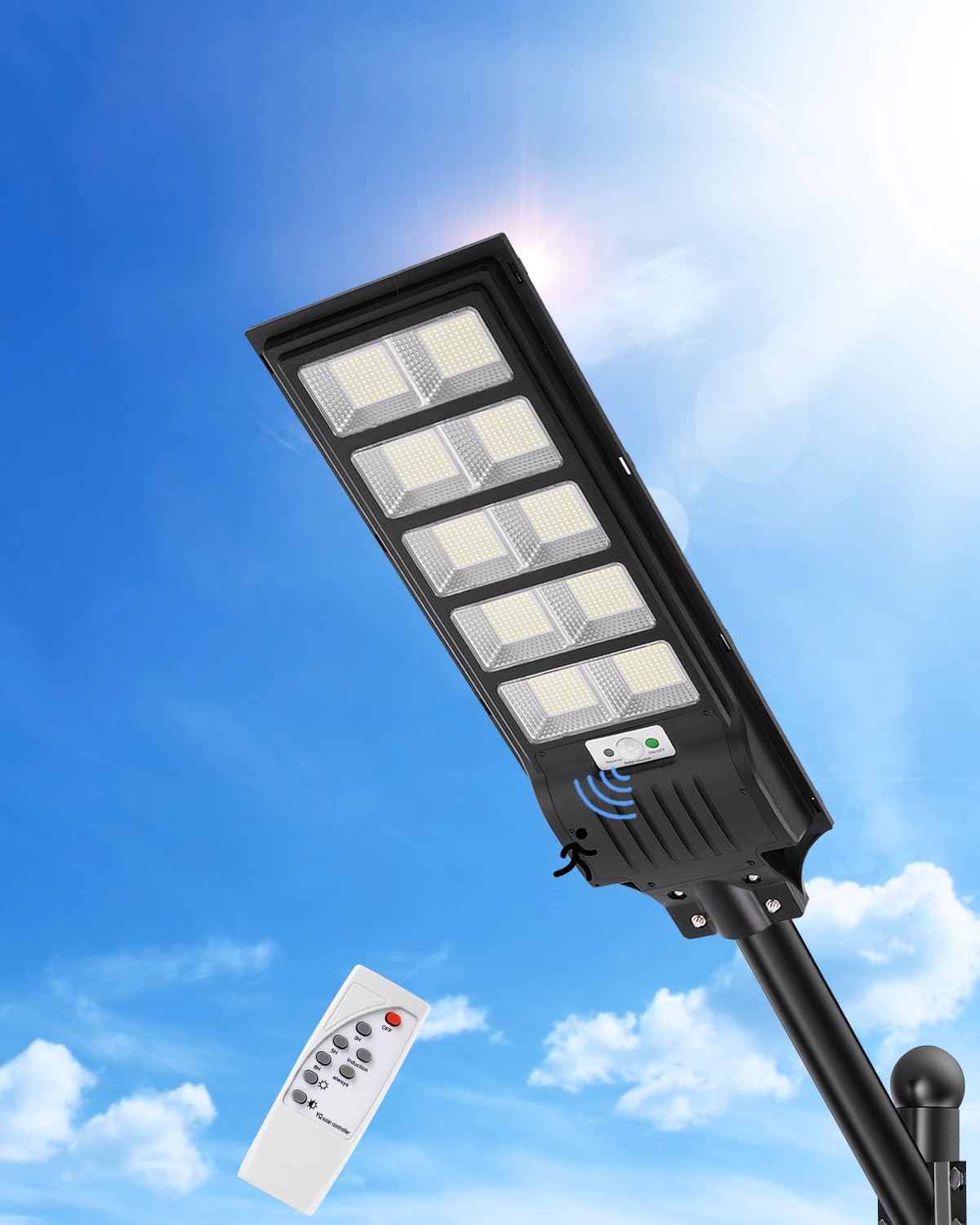500W Solar Straßenlaterne, 6500K LED Strahler mit Bewegungsmelder Sensor, 8 Stück Solarlampen Straßenleuchte Wandleuchte Wegeleuchte Außen-Sicherheitsbeleuchtung für Garten Hof Garage Straßen