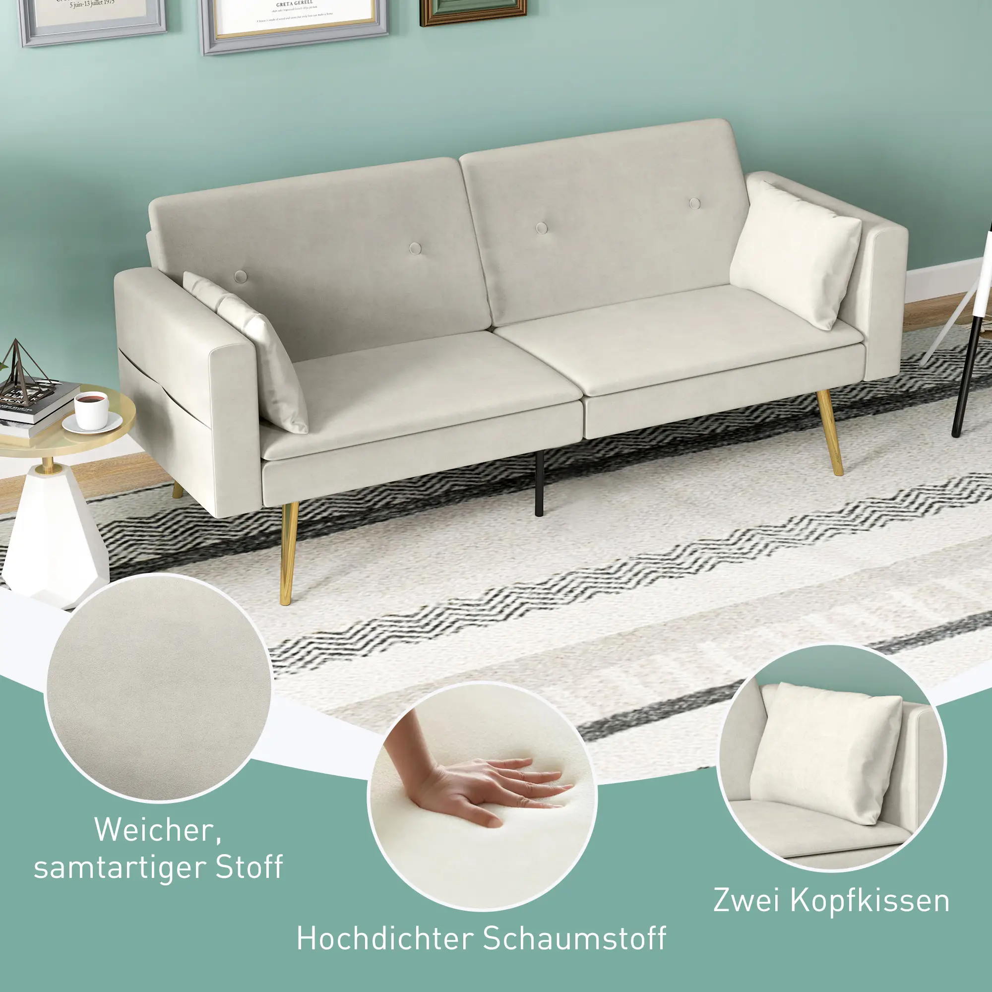 HOMCOM Schlafsofa 2-Sitzer mit 3-fach verstellbarer Rückenlehne, Seitentasche