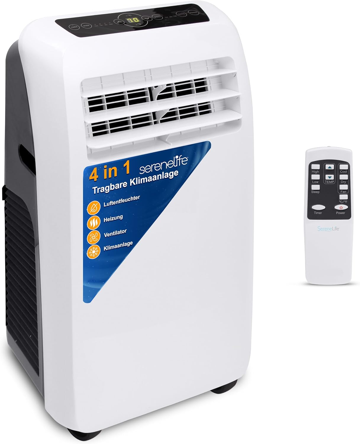 SereneLife Mini Klimaanlage mobil, 3-in-1 mobiles Klimagerät mit Abluftschlauch – Luftkühler, Luftentfeuchter & Ventilator, Air conditioner – 9.000 BTU, 1,5L Feuchtigkeit/Stunde, kühlt Räume bis 42 m2