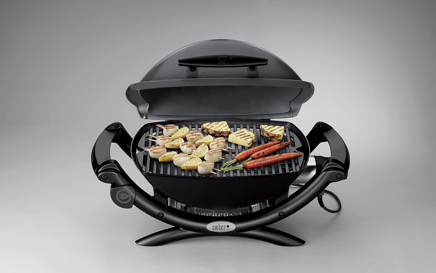Weber Q1400 Elektrogrill, 43 x 32cm Grillfäche, portabler BBQ Grill, 2-geteilter porzellanemaillierter Guss-Grillrost, Aluminiumguss Deckel & Gehäuse - Dark Grey (52020079)