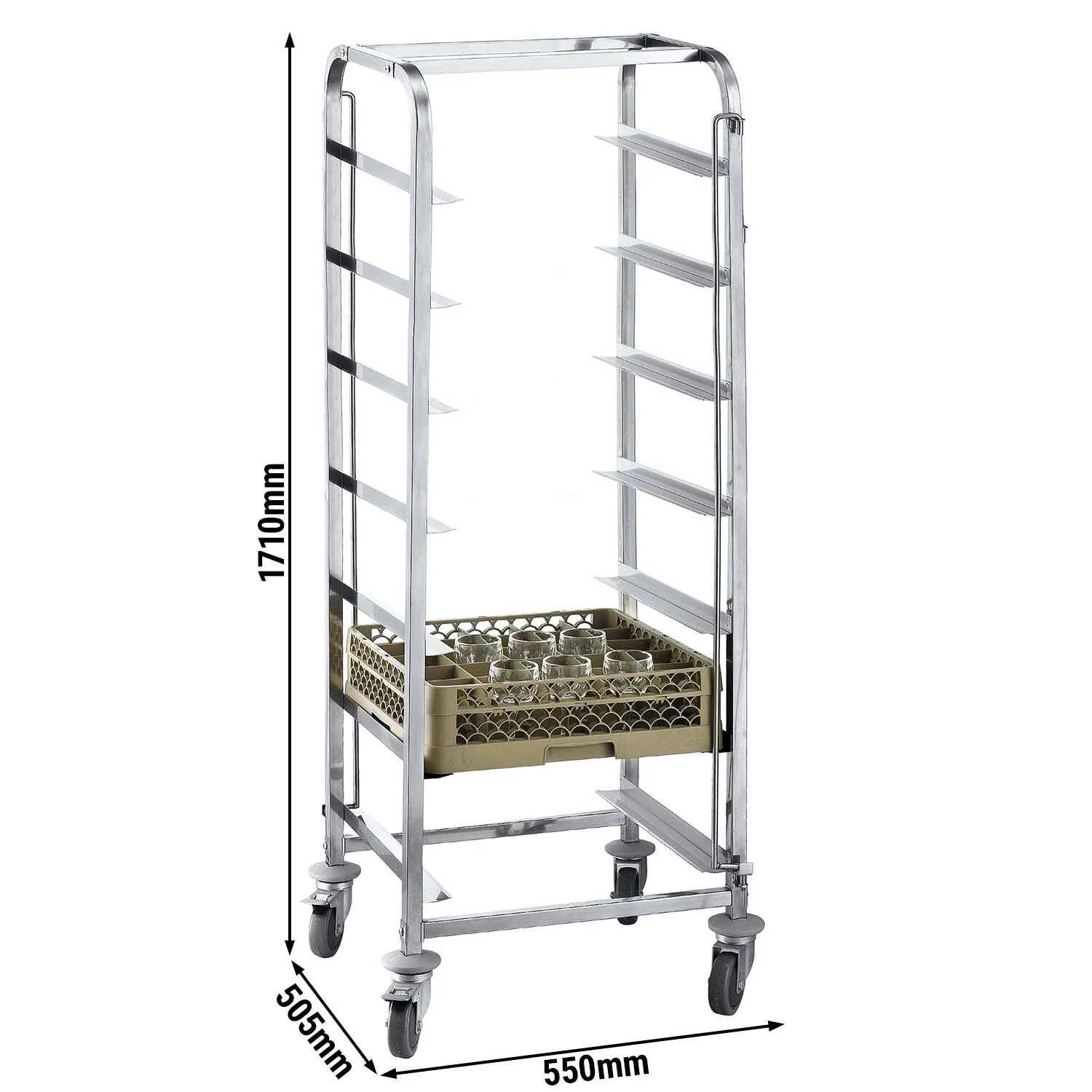 Vogn till oppvaskkurver i rustfrit st?l - for 7 kurver: 500x500 & 400x500mm