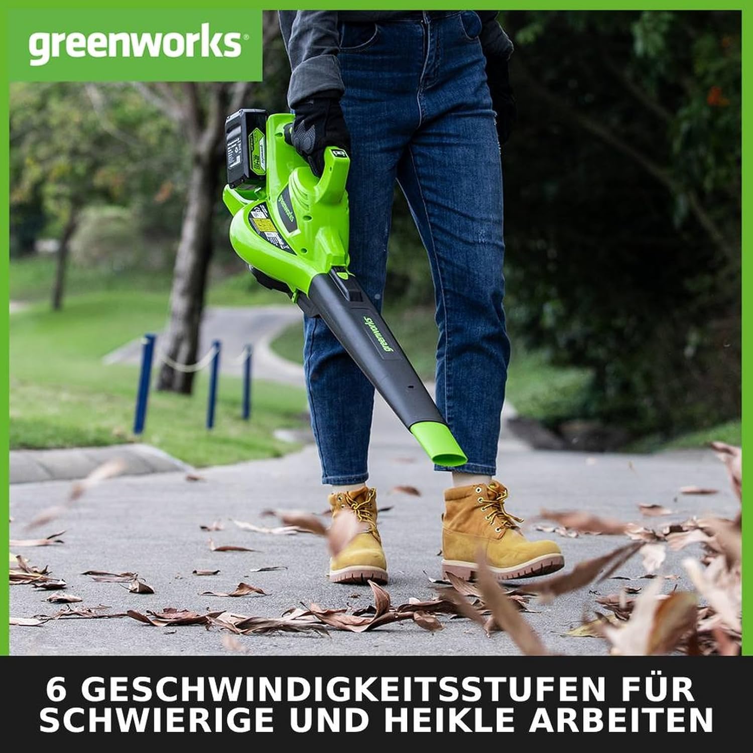 Greenworks 48V(2x24V) Akku Laubsauger / Laubblser mit Schultergurt, bürstenloser Motor, 322 km/h, 9 m/min, 45L Fangsack, zwei 4Ah Batterien & Ladegert, 3 Jahre Garantie GD24X2BVK4X