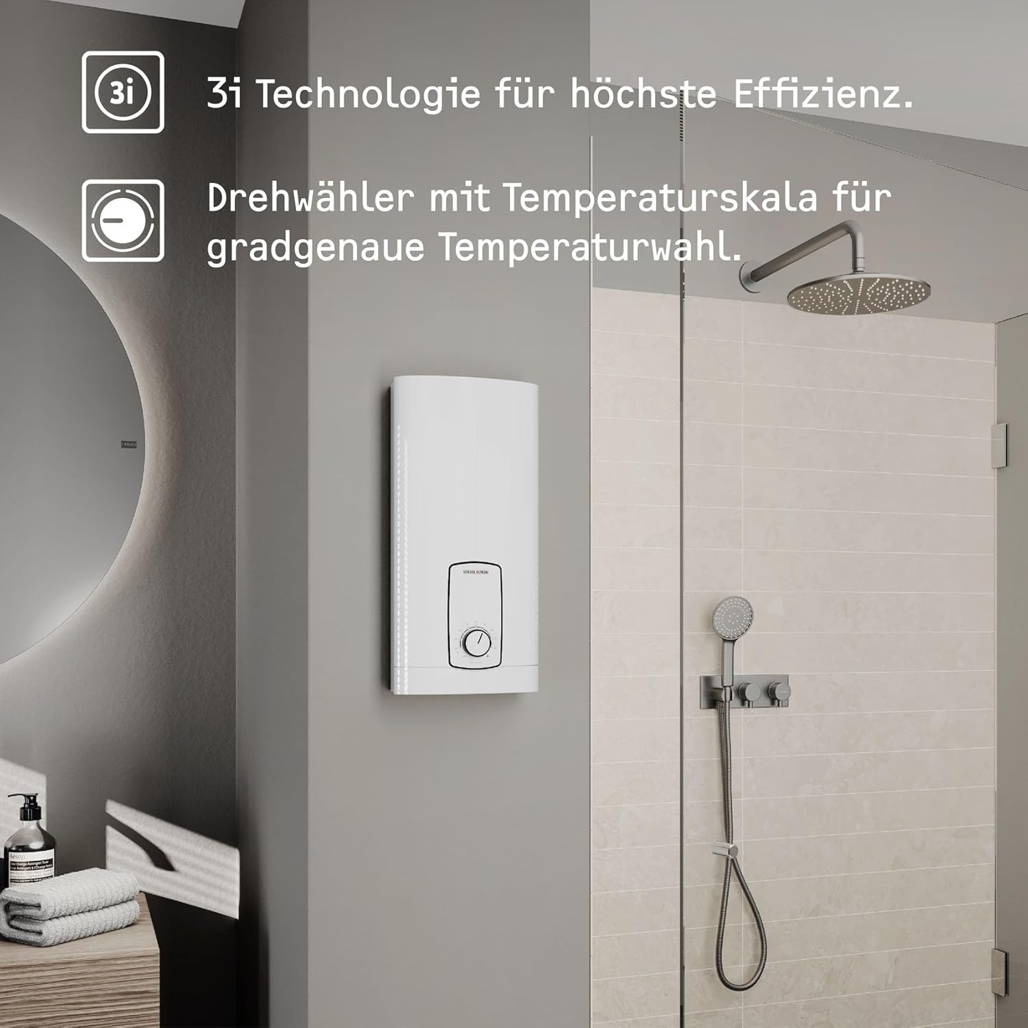 STIEBEL ELTRON Neueste Generation Elektronischer Durchlauferhitzer DHB 27 ST Trend, besonders energiesparend dank 3i-Technologie, gradgenaue Temperaturwahl, 204203