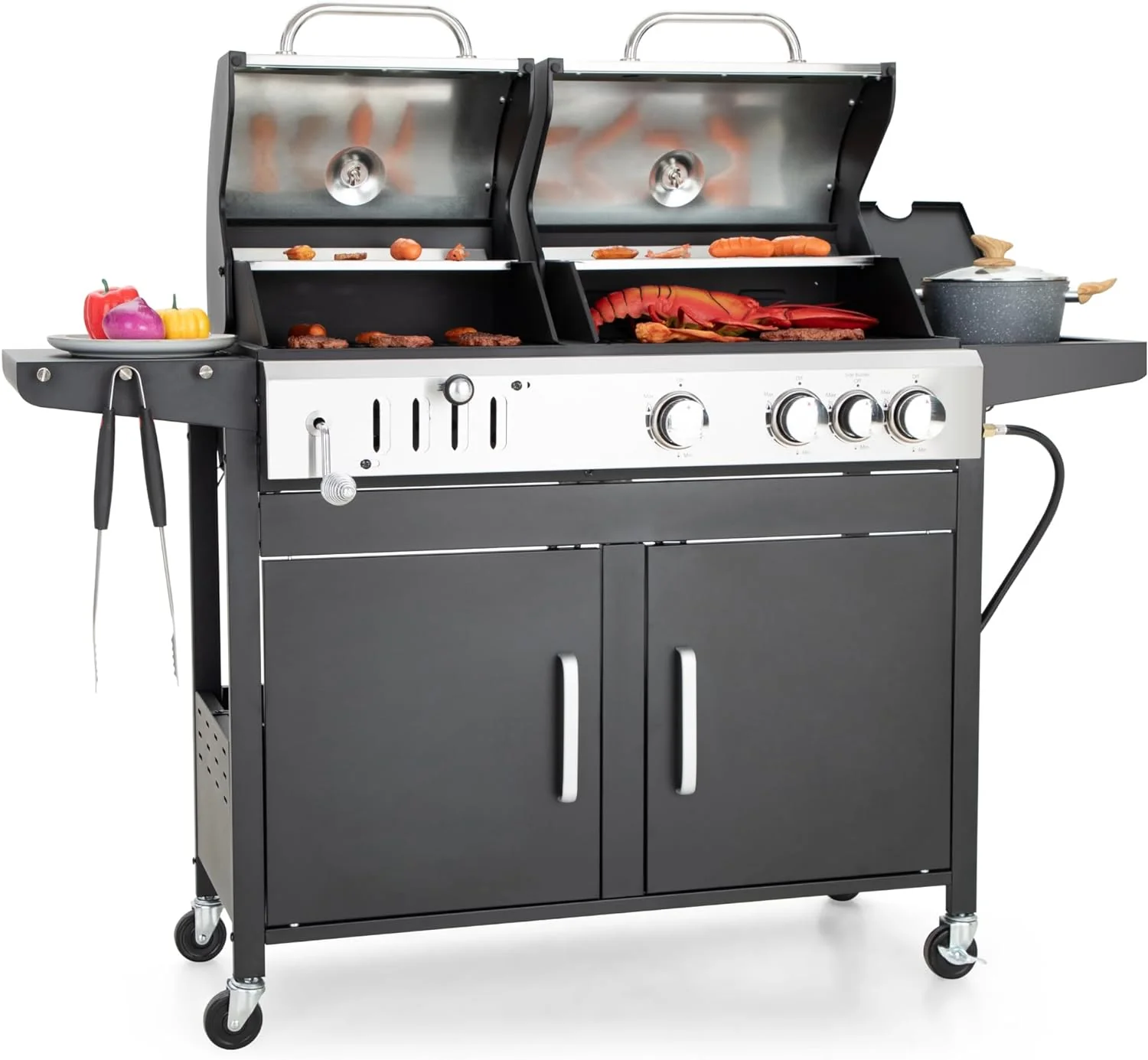 Captiva Designs Propane Gas Grill and Charcoal Grill Combo with Side Burner