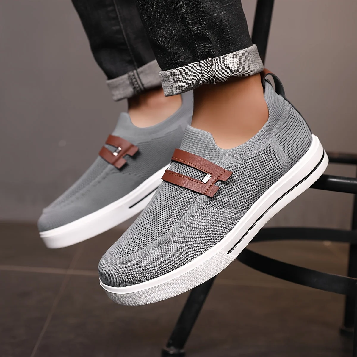 Herren Slip-On Sneaker | Atmungsaktive Strick-Schuhe f��r den Alltag | Leichte Freizeitschuhe ohne Schn��rsenkel & bequem