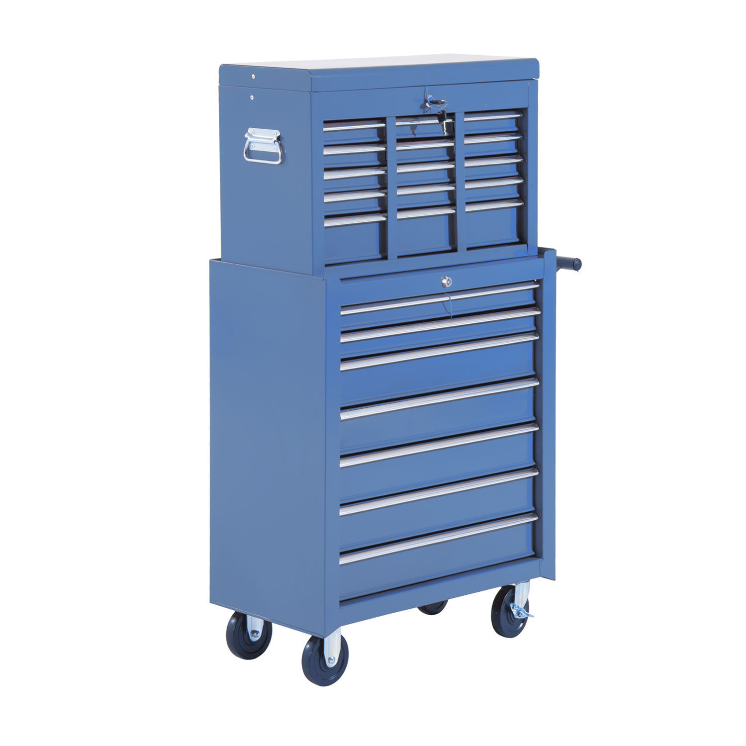 ? mobiele werkplaatswagen gereedschapswagen met wielen & slot gereedschapswagen wagen met wielen gereedschapskist, afsluitbaar met 16 schuifladen, blauw