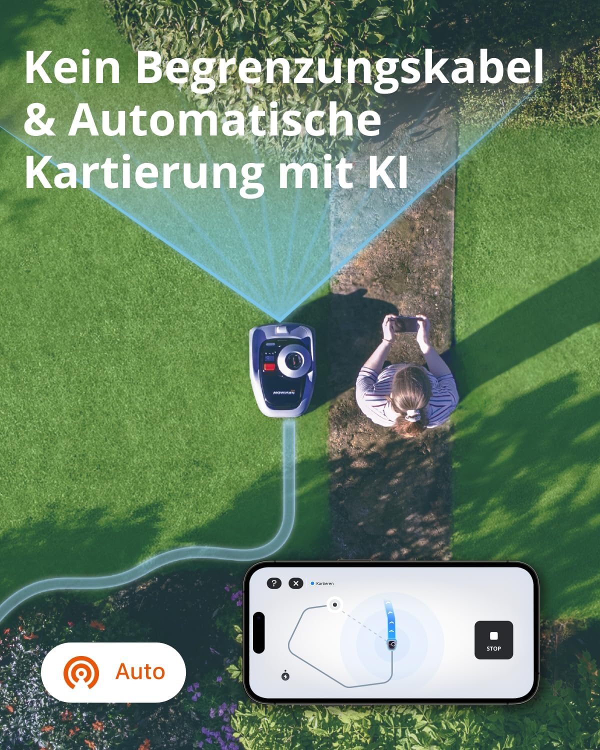 Navimow i105E robotmaaier zonder grensdraad 500 m, RTK+Vision robotmaaier, AI automatische mapping, virtuele begrenzing, beheer van meerdere zones