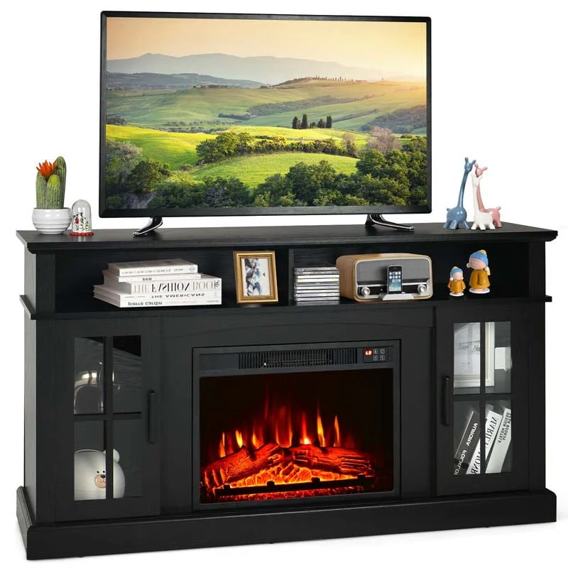 58Quot Tv Console With 23Quot Fireplace Insert Fireplace Tv Stand For Tvs Up To 65 Inches 1400W Electric Fireplace Heater