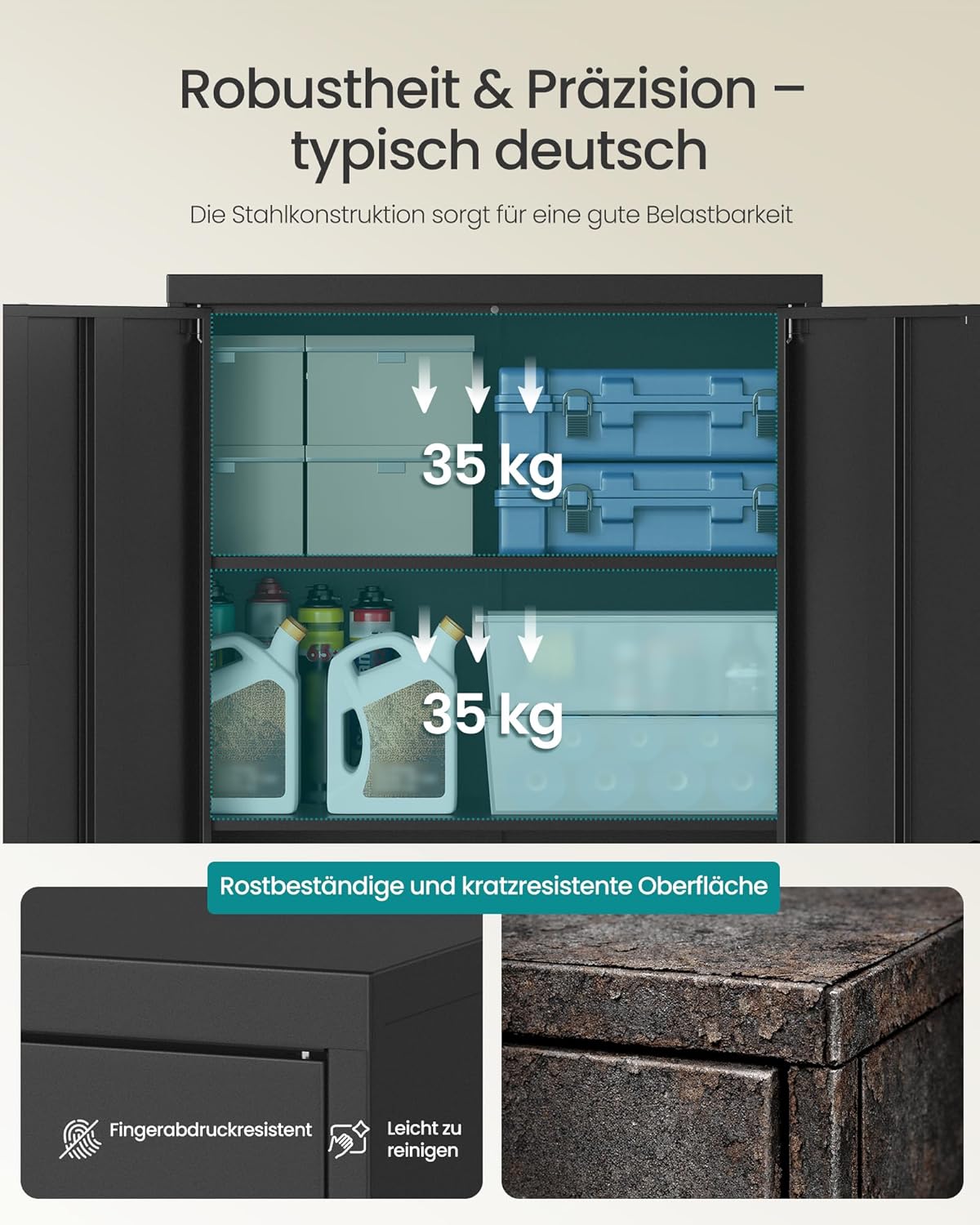 SONGMICS Aktenschrank, Metallschrank, Aufbewahrungsschrank, Büroschrank abschließbar, mit 2 Türen, aus Stahl, 80 x 40 x 140 cm, 3 verstellbare Ablagen, Mattschwarz OMC020BD01