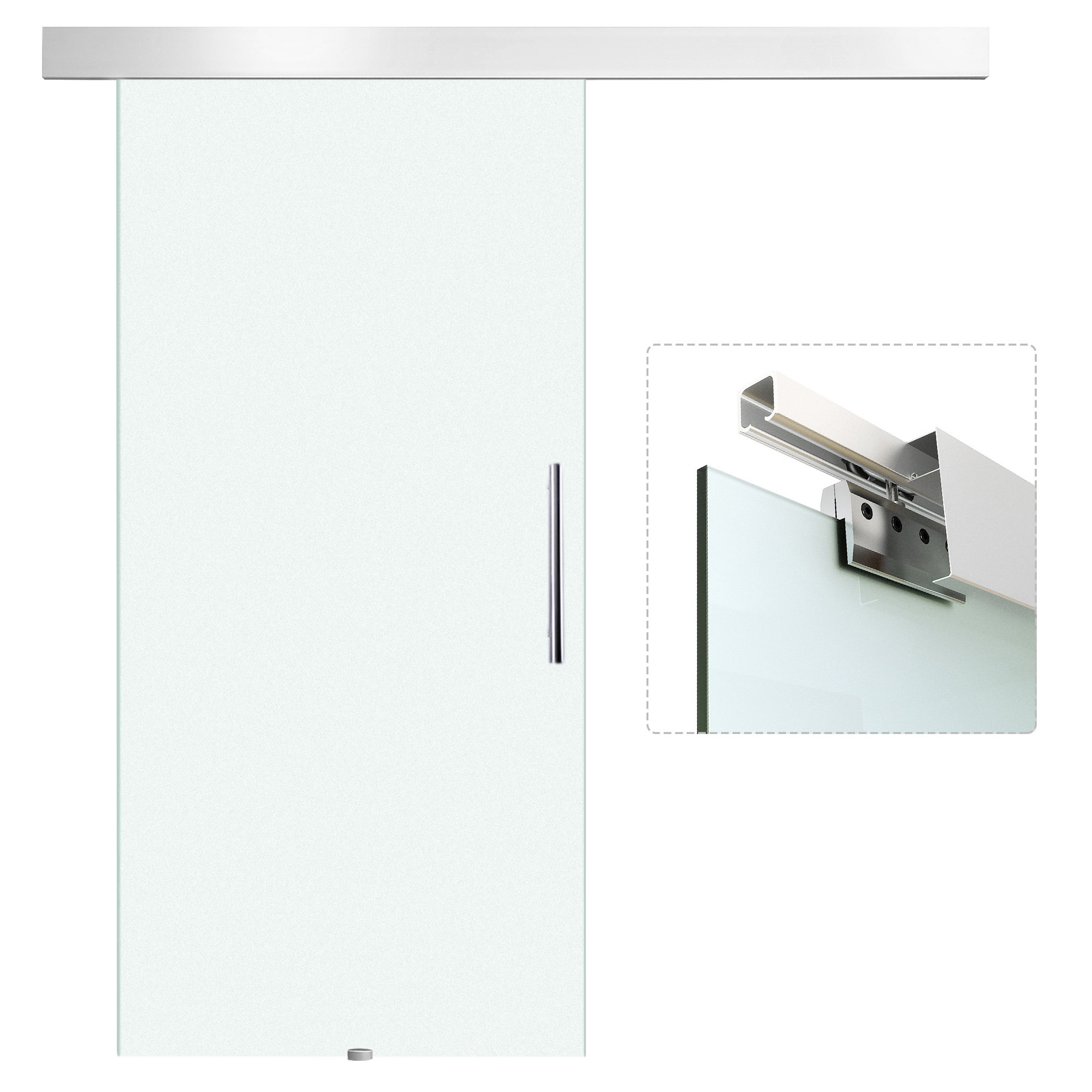 glazen schuifdeur schuifdeur kamerdeur met handgreep aan ����n zijde gesatineerd 2050 x 1025 mm