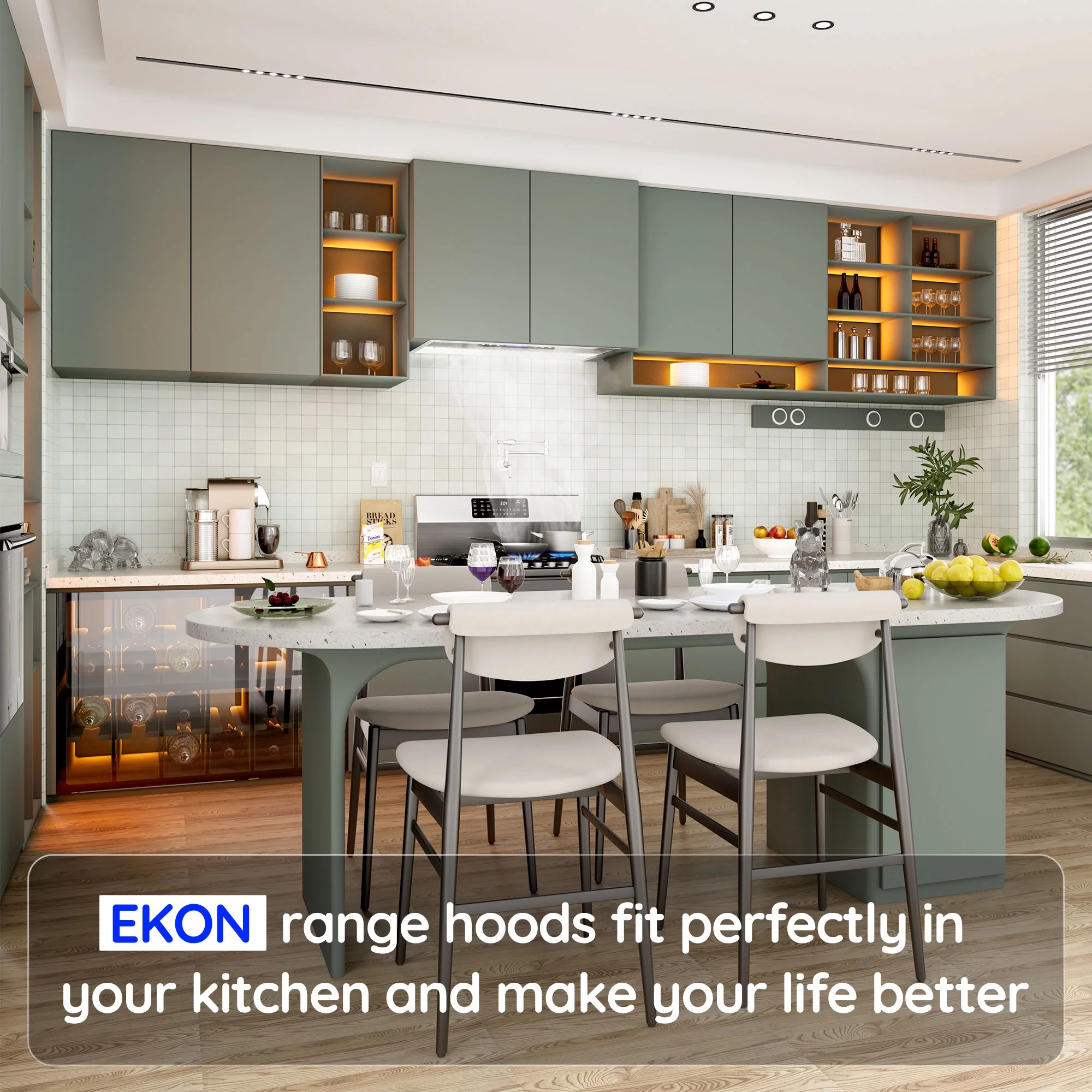 2025 EKON Kitchen Expert Ingebouwde Convertibele Afzuigkap 91 cm en 900 CFM met Afstandsbediening