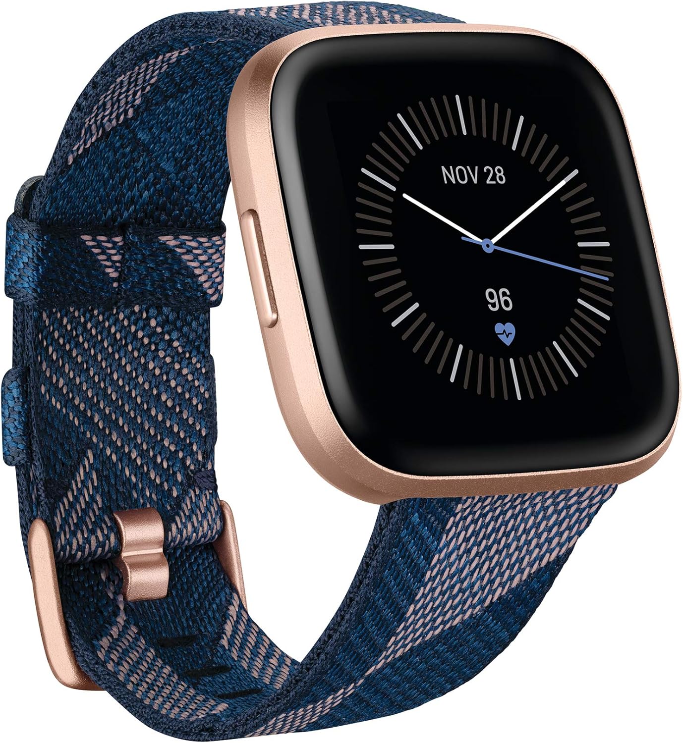 Fitbit Versa 2, Special Edition, Gesundheits- und Fitness-Smartwatch mit Alexa Sprachsteuerung, Schlafindex und Musikfunktion, inklusive Zusatzband in Nachtblau, Marineblau/Rosa