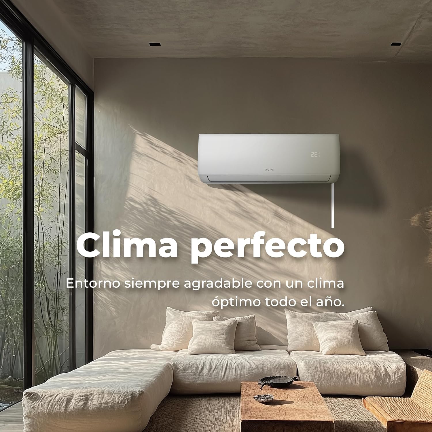 EVVO Splitklima-Klimaanlage, WLAN, Kühlung und Heizung, WLAN-Konnektivität, Invertermotor, Wärmepumpe, Klasse A++/A+, Luftentfeuchter, Kühlmittel R32 (9.000 BTU)