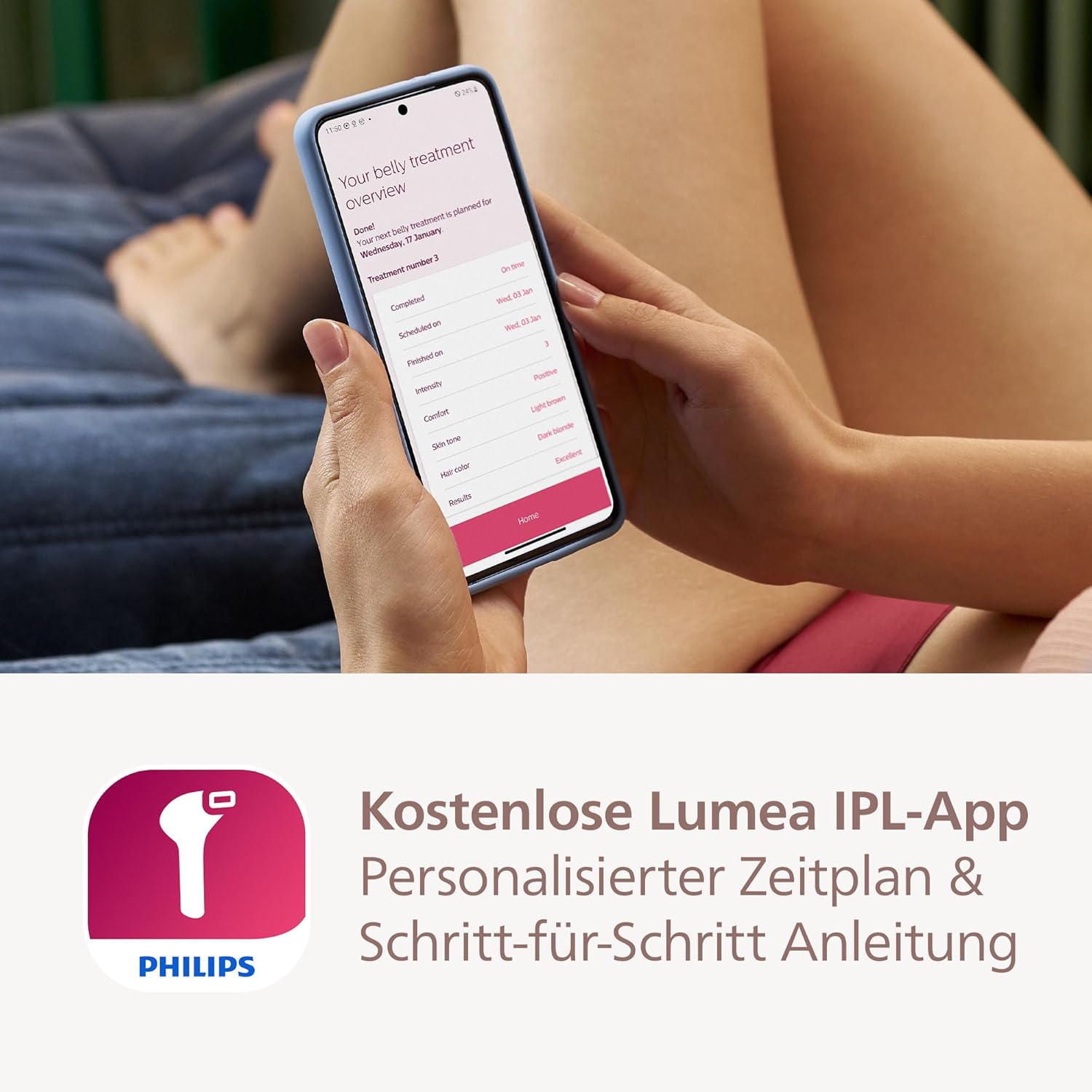 Philips Lumea IPL Haarentfernungsgerät 8000 Series – Haarentfernungsgerät mit SenseIQ Technologie, 4 Aufsätze und Satin Compact Korrekturtrimmer (Modell BRI949/00)