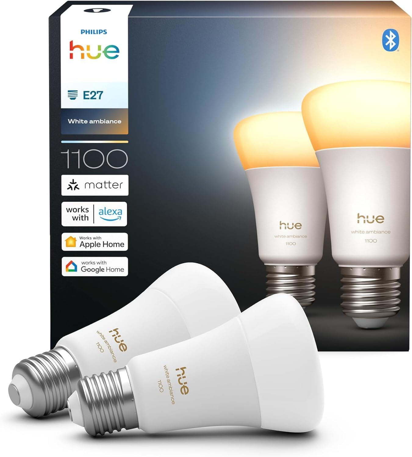 Hue Bundle – 4 x Doppelpackungen White Ambiance 1100 A60 E27 Smart-Leuchtmittel (8 Glühbirnen), dimmbare LED, warmes bis kaltes Licht, App- und Sprachsteuerung, funktioniert mit Alexa, Google