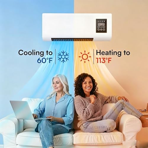 Wandmontage Klimaanlage mit Fernbedienung, 1800W Dual-Mode-Heizungskühler Lüfter für Raum, leise tragbare Klimaanlage mit Timer, energieeffiziente Kühlung für Home Office Schlafzimmer